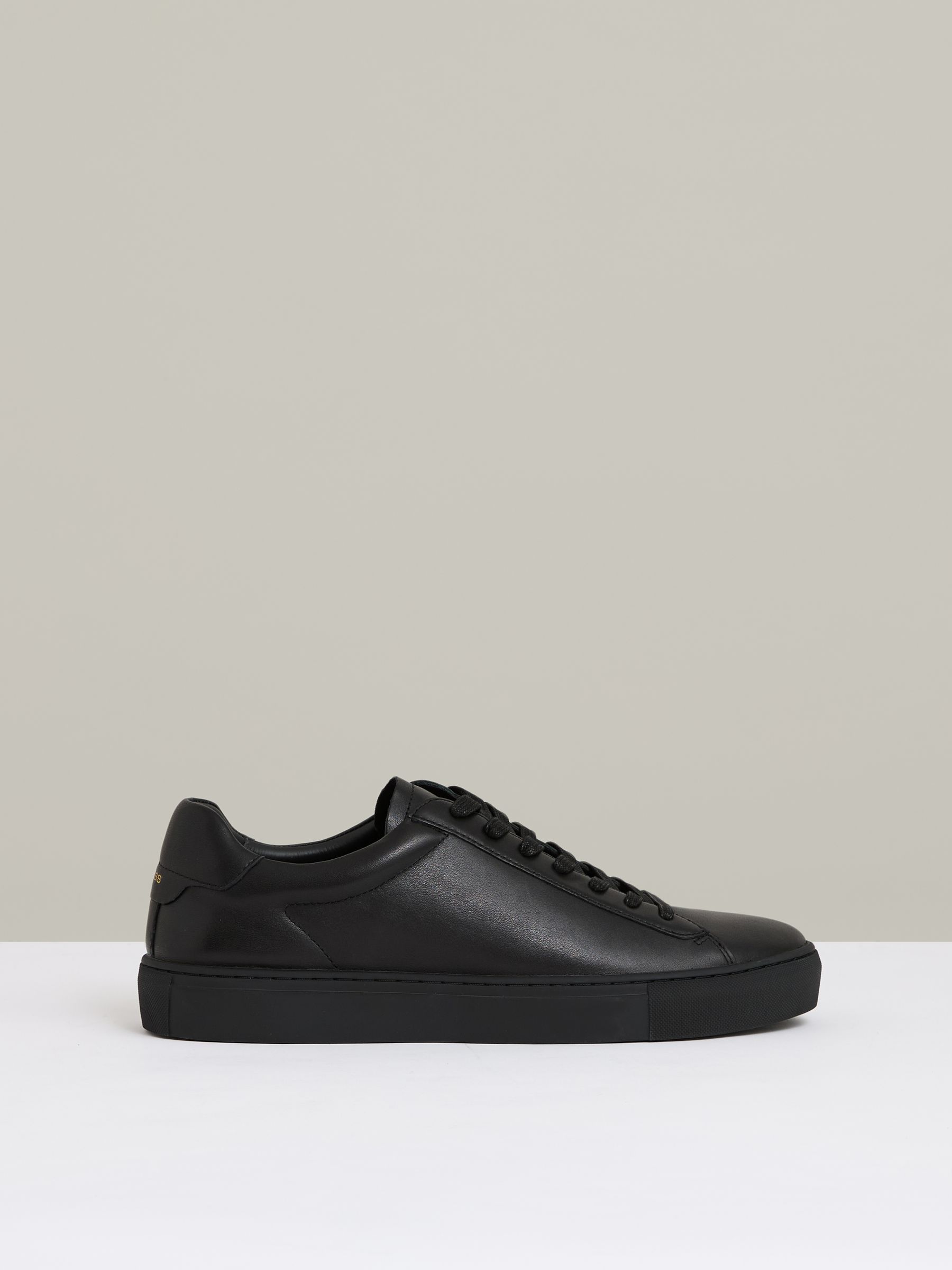 Leather Low-Top Trainers in All Black - Image 1 of 5