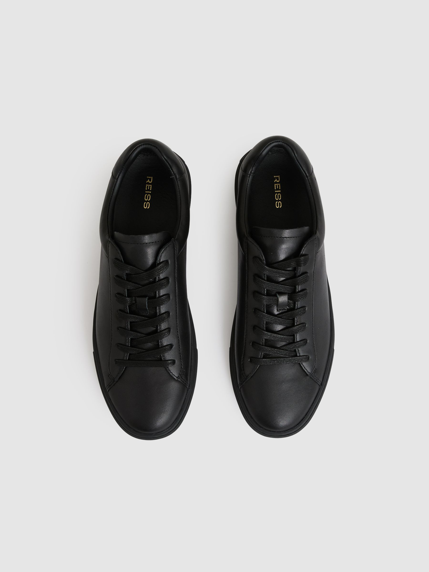 Leather Low-Top Trainers in All Black - Image 3 of 5