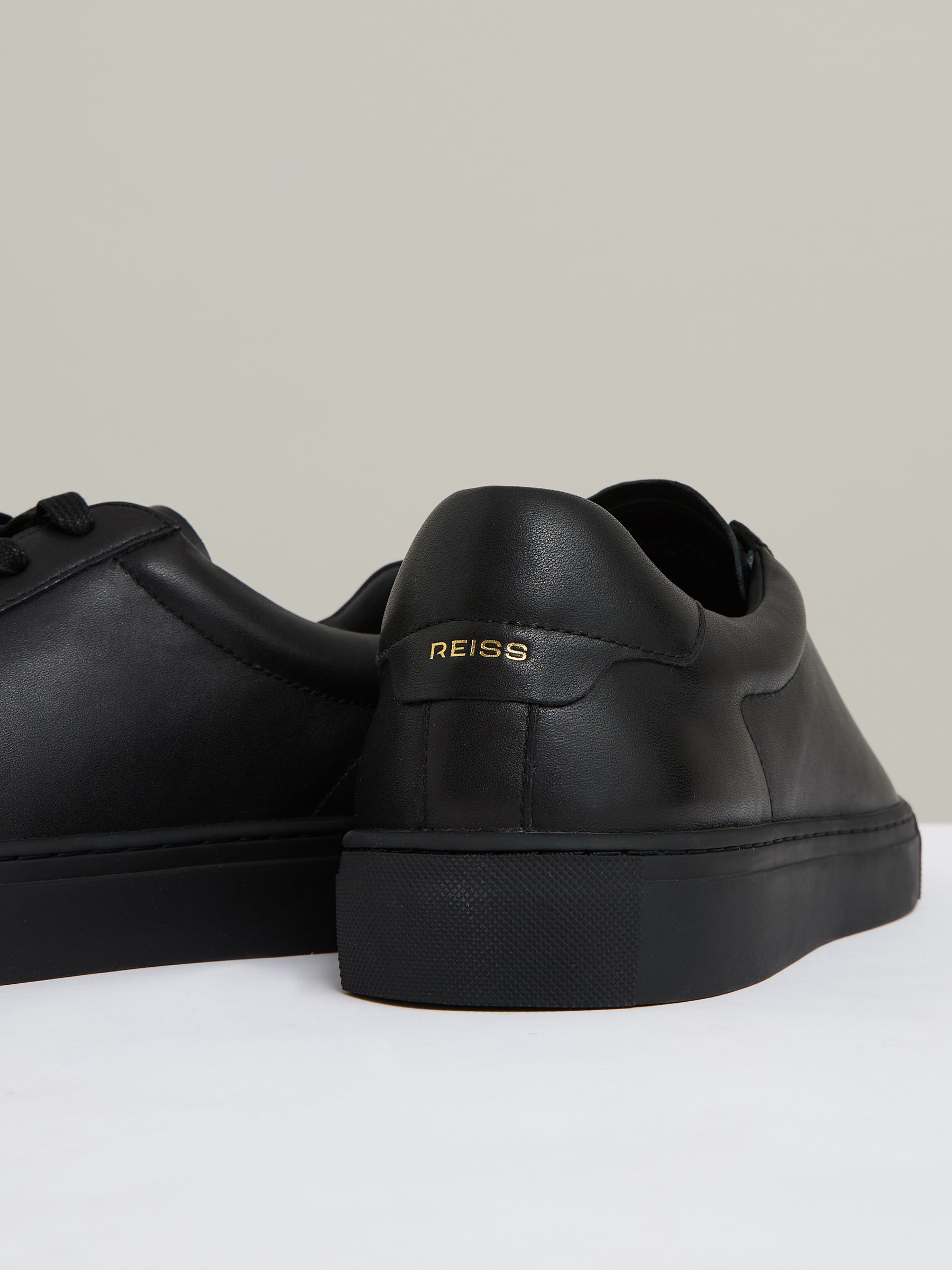 Leather Low-Top Trainers in All Black - Image 4 of 5