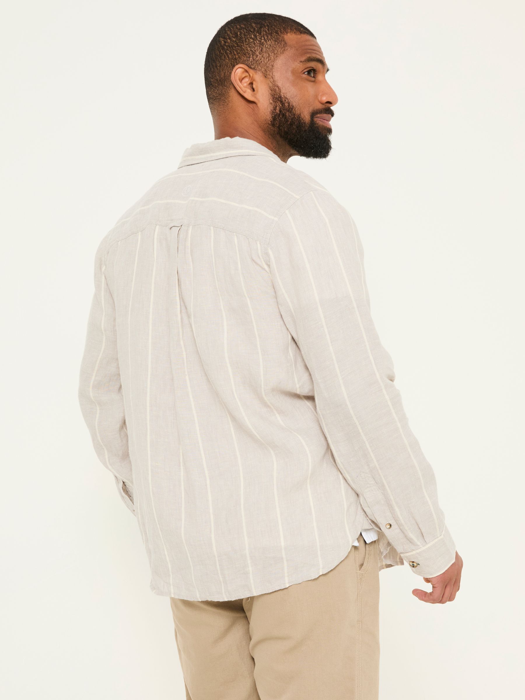 Grey Long Sleeve Linen Stripe 100% Linen Shirt - Image 2 of 5