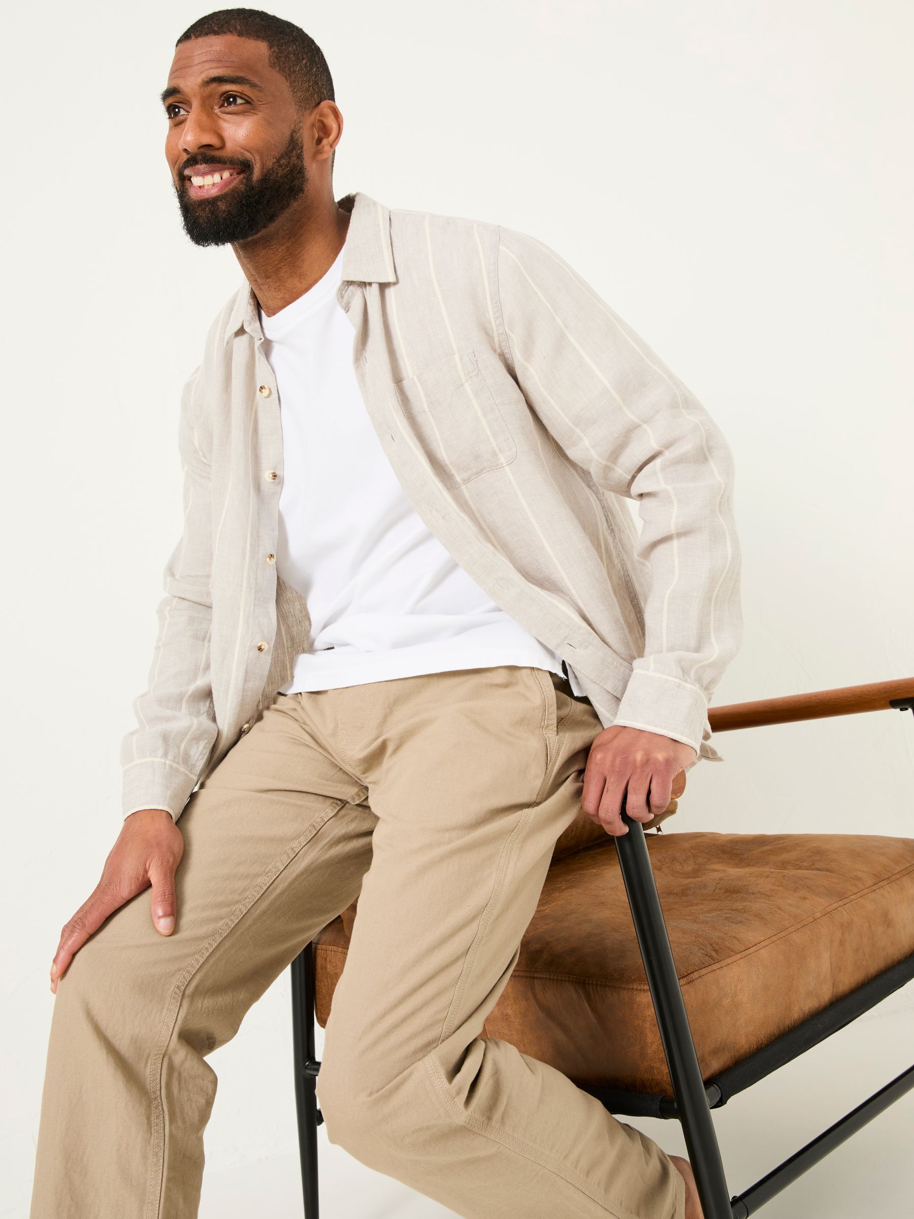 Grey Long Sleeve Linen Stripe 100% Linen Shirt - Image 3 of 5