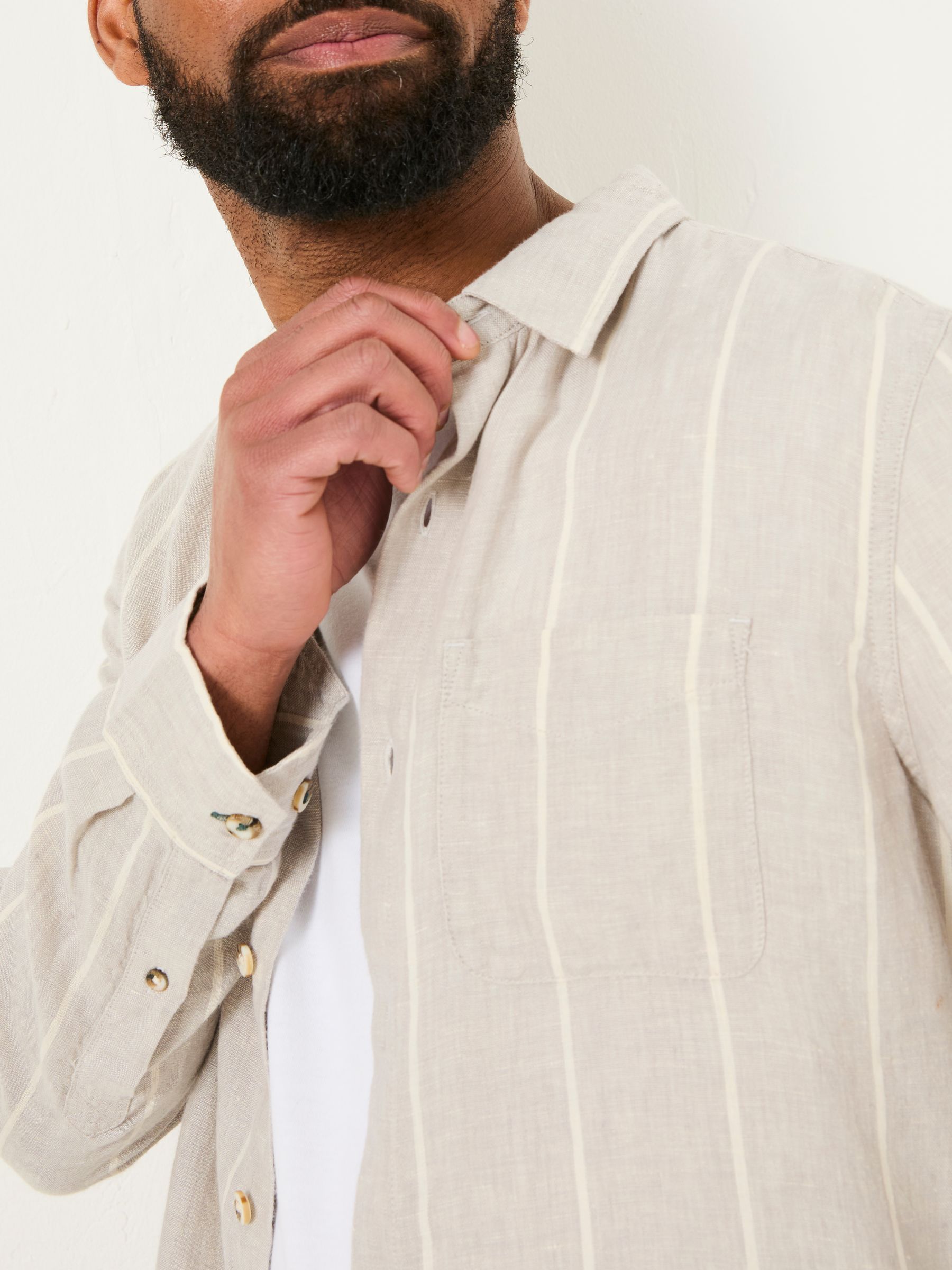 Grey Long Sleeve Linen Stripe 100% Linen Shirt - Image 4 of 5