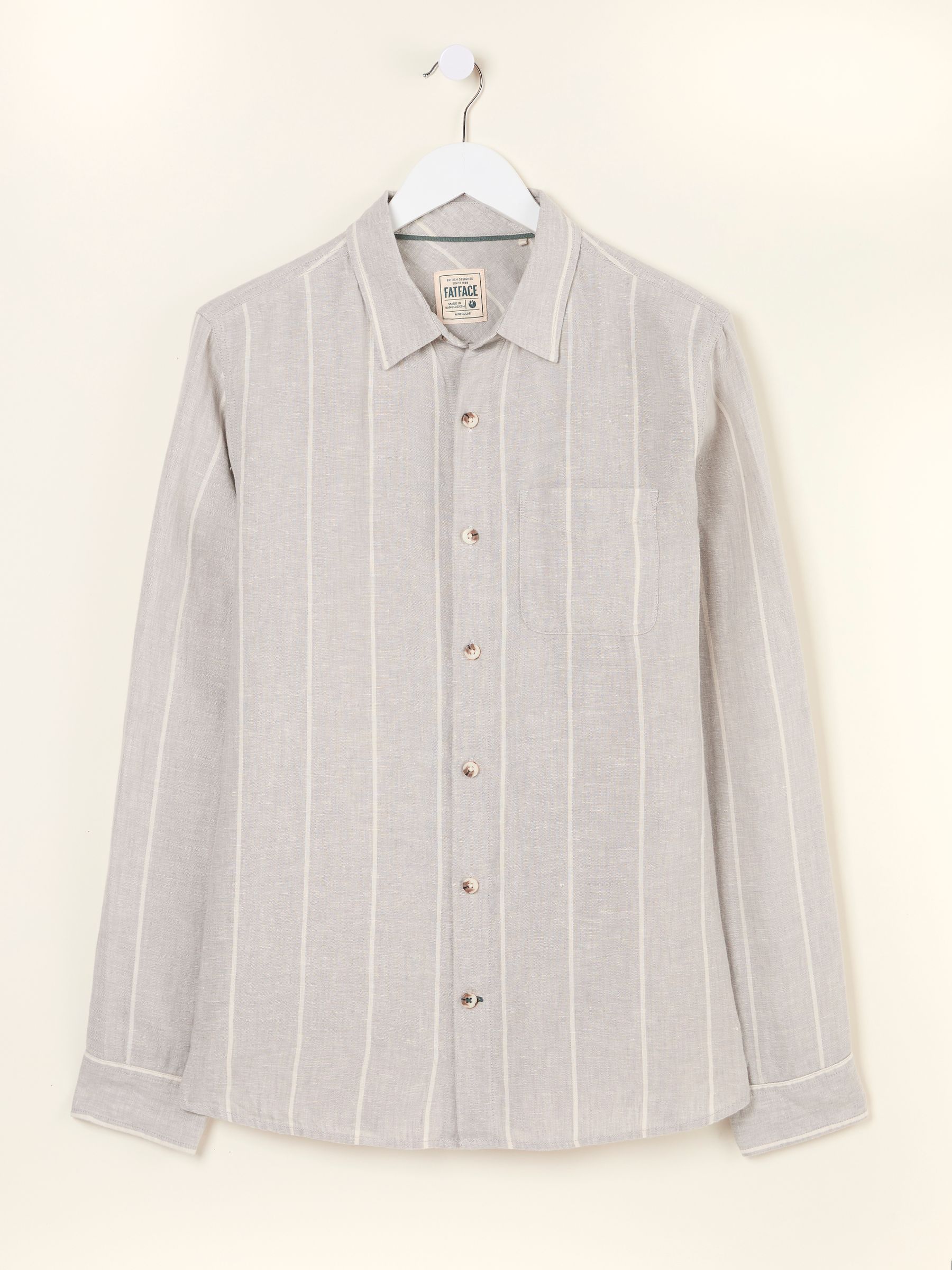 Grey Long Sleeve Linen Stripe 100% Linen Shirt - Image 5 of 5