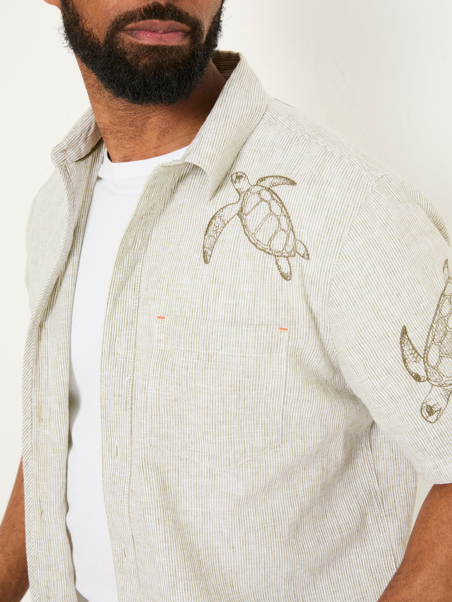 Khaki Green Short Sleeve Embroidered Turtle Shirt - Image 4 of 6