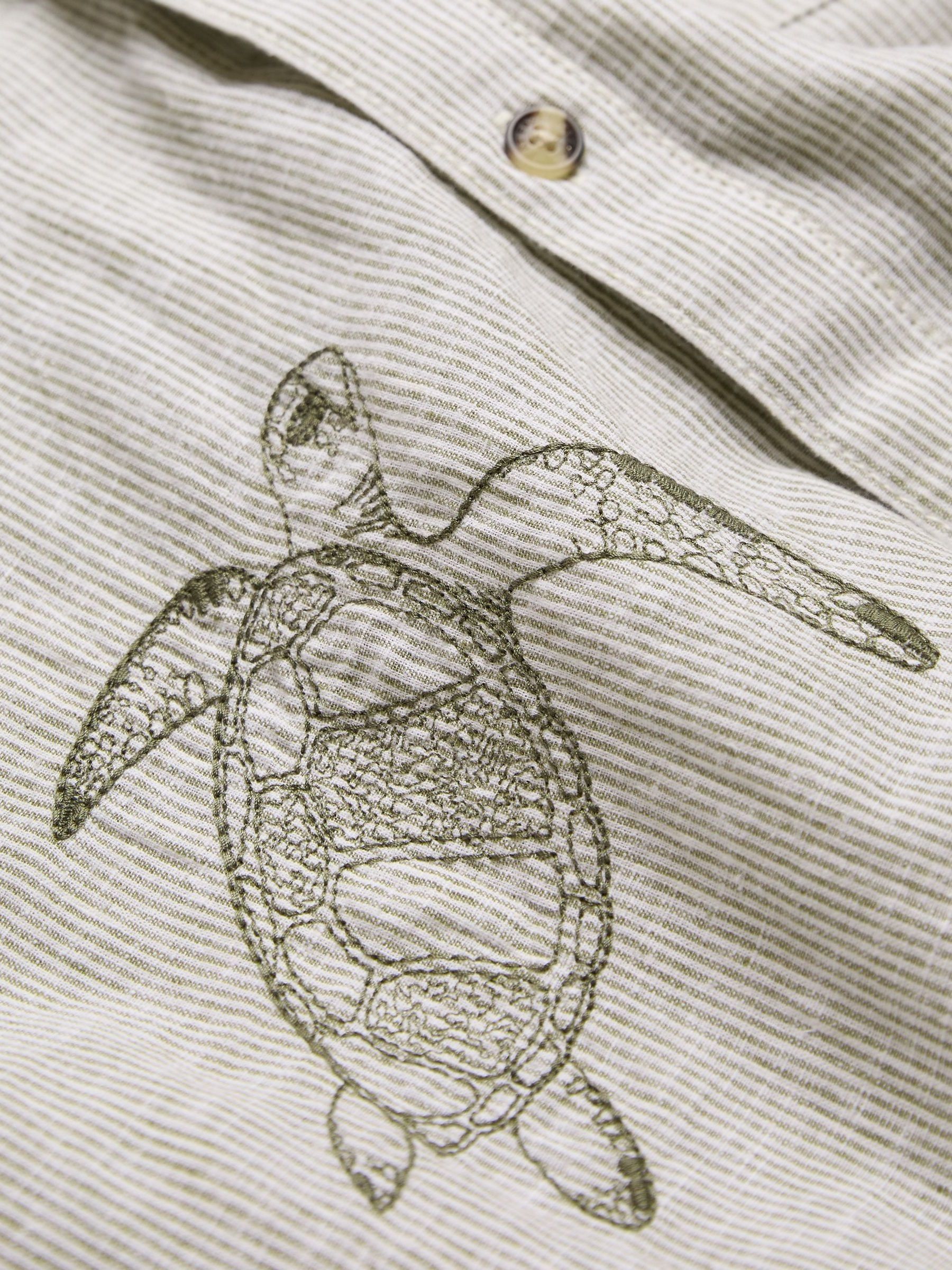 Khaki Green Short Sleeve Embroidered Turtle Shirt - Image 6 of 6