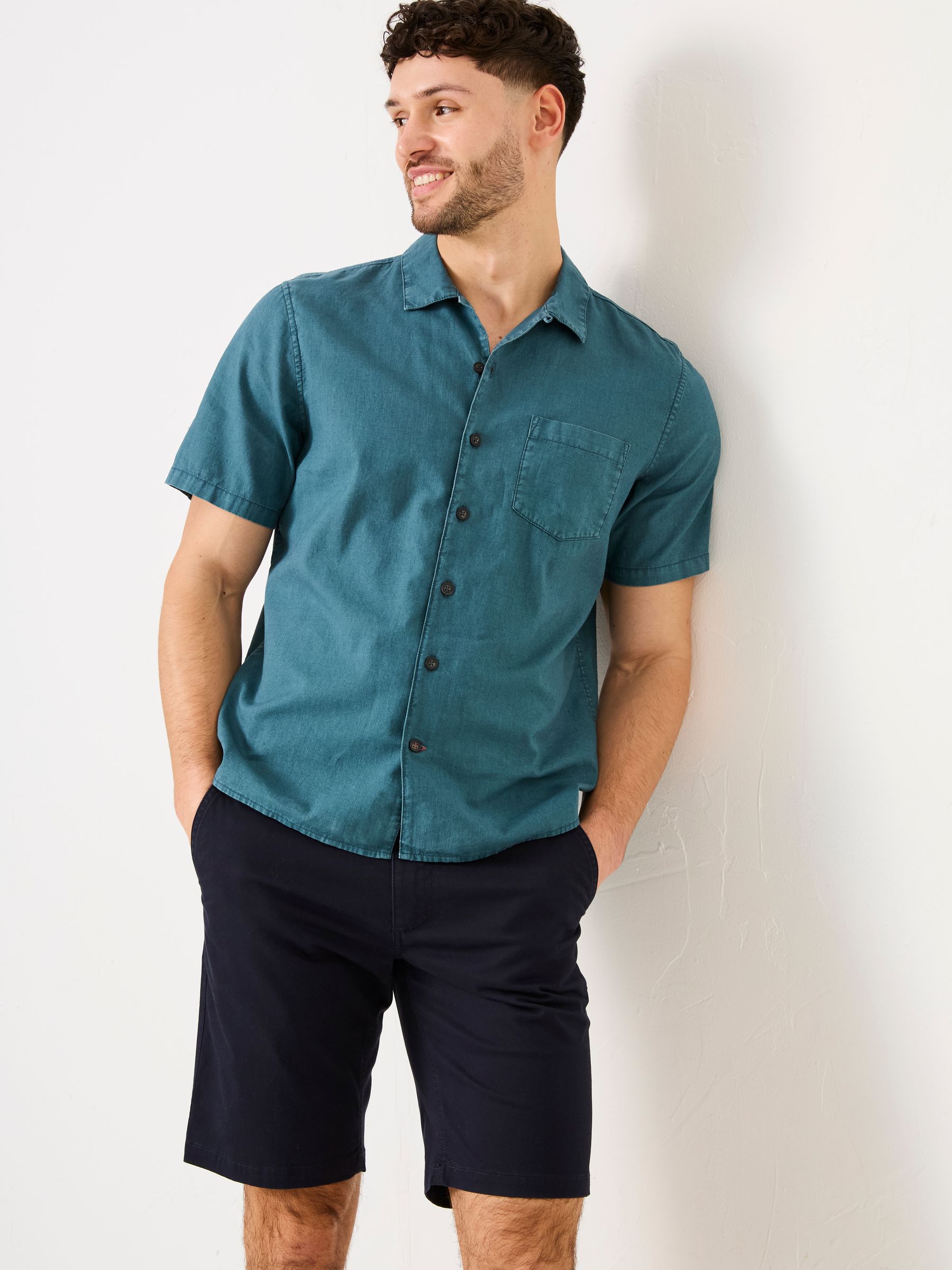Bugle Dark Teal Blue Linen Cotton Shirt - Image 2 of 9