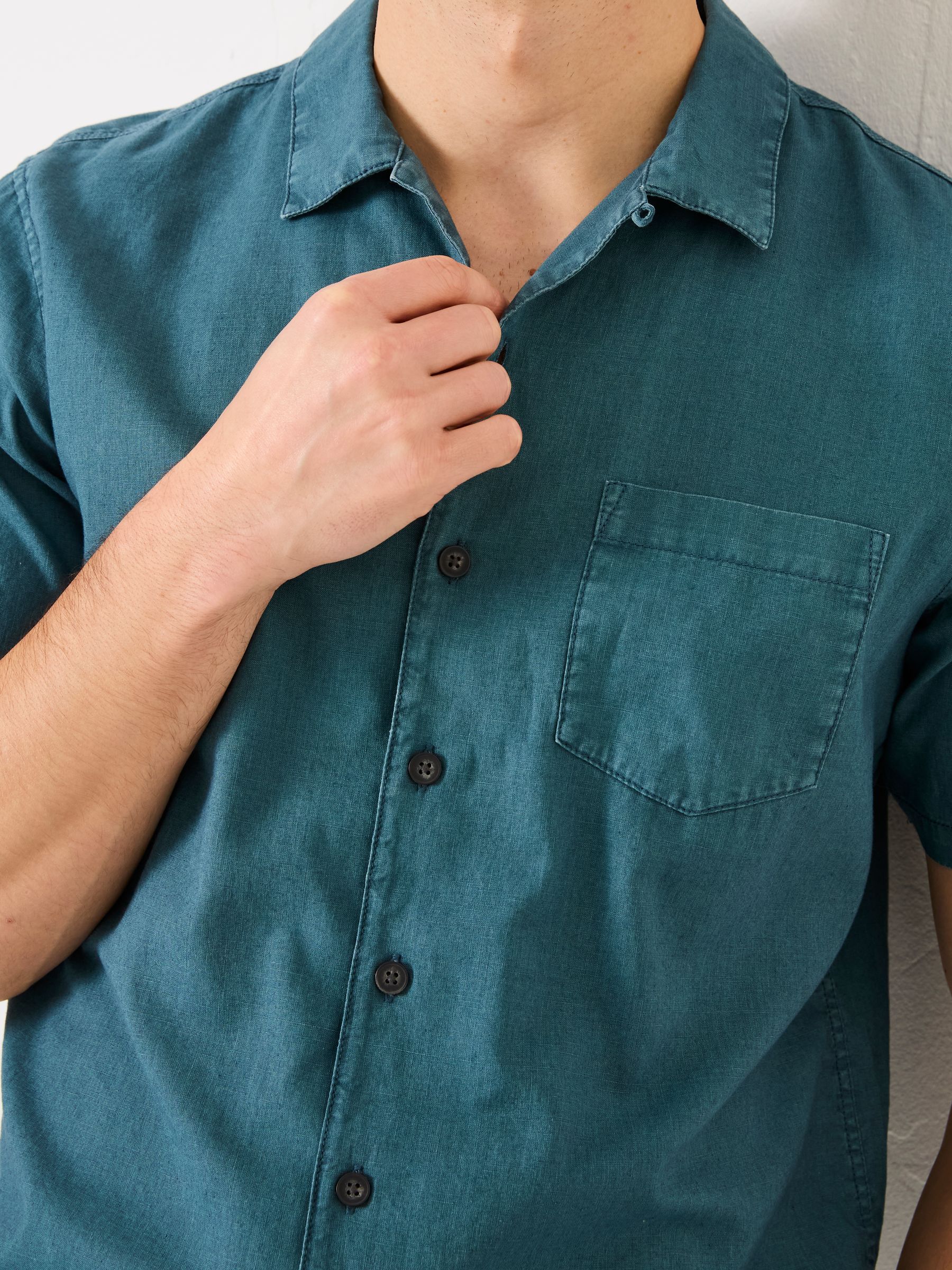 Bugle Dark Teal Blue Linen Cotton Shirt - Image 5 of 9