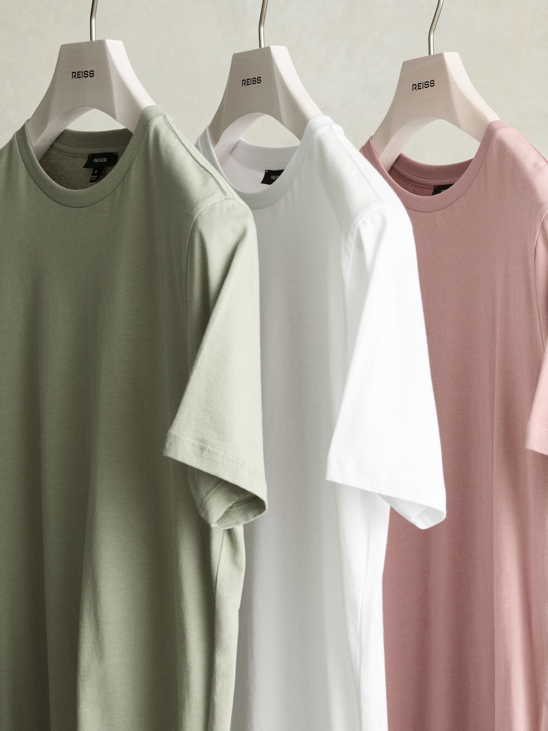 Cotton Crew-Neck T-Shirts 3 Pack in White/Dusty Rose/Pistachio - Image 4 of 8