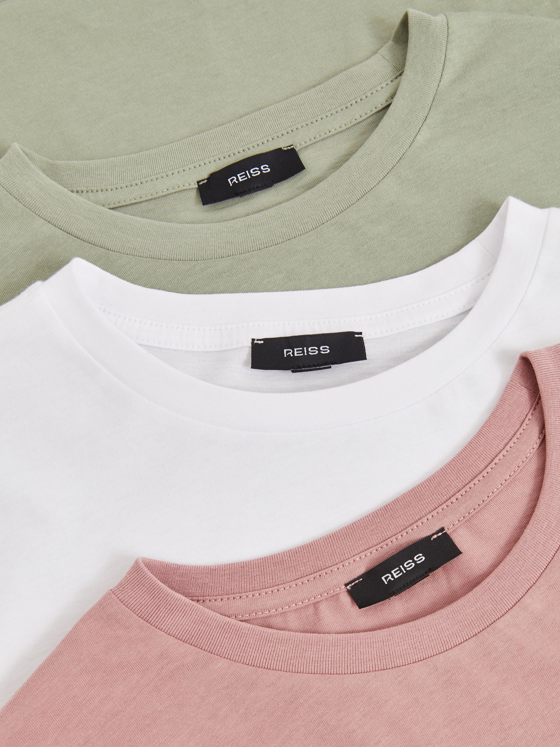 Cotton Crew-Neck T-Shirts 3 Pack in White/Dusty Rose/Pistachio - Image 8 of 8