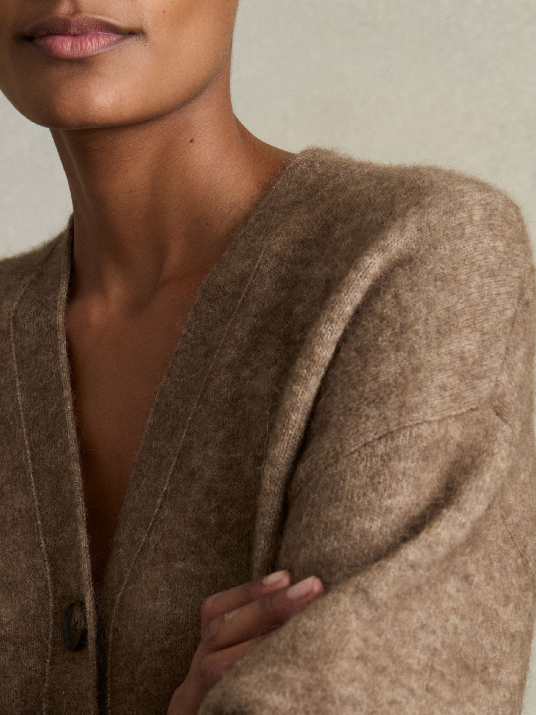 Alpaca Wool-Blend Brushed Cardigan in Mink - Image 4 of 6