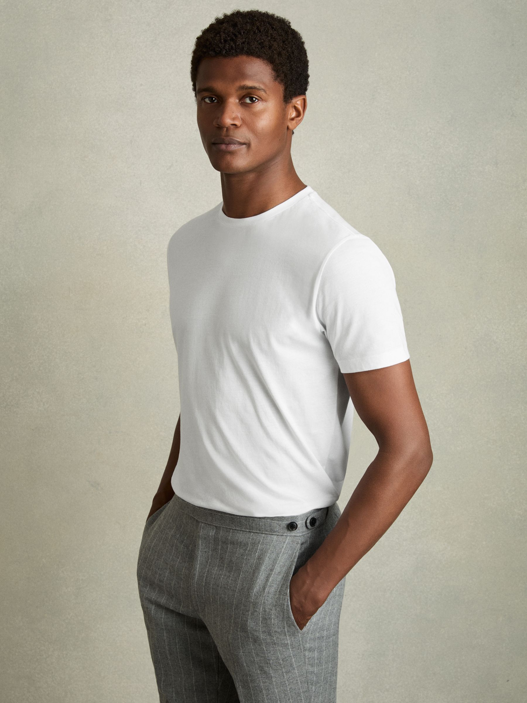 Cotton Crew-Neck T-Shirts 3 Pack in White/Black/Navy - Image 2 of 7