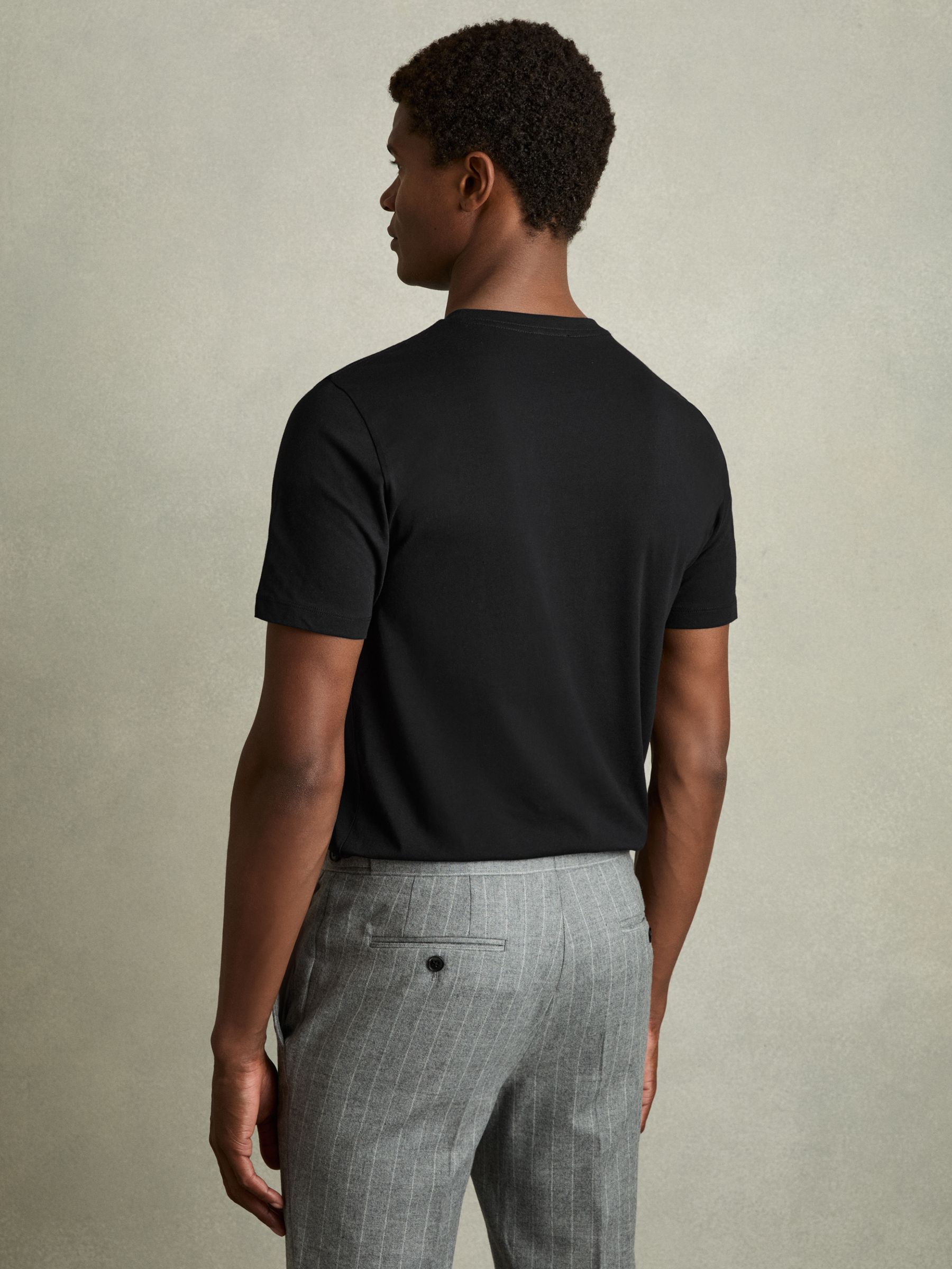 Cotton Crew-Neck T-Shirts 3 Pack in White/Black/Navy - Image 3 of 7