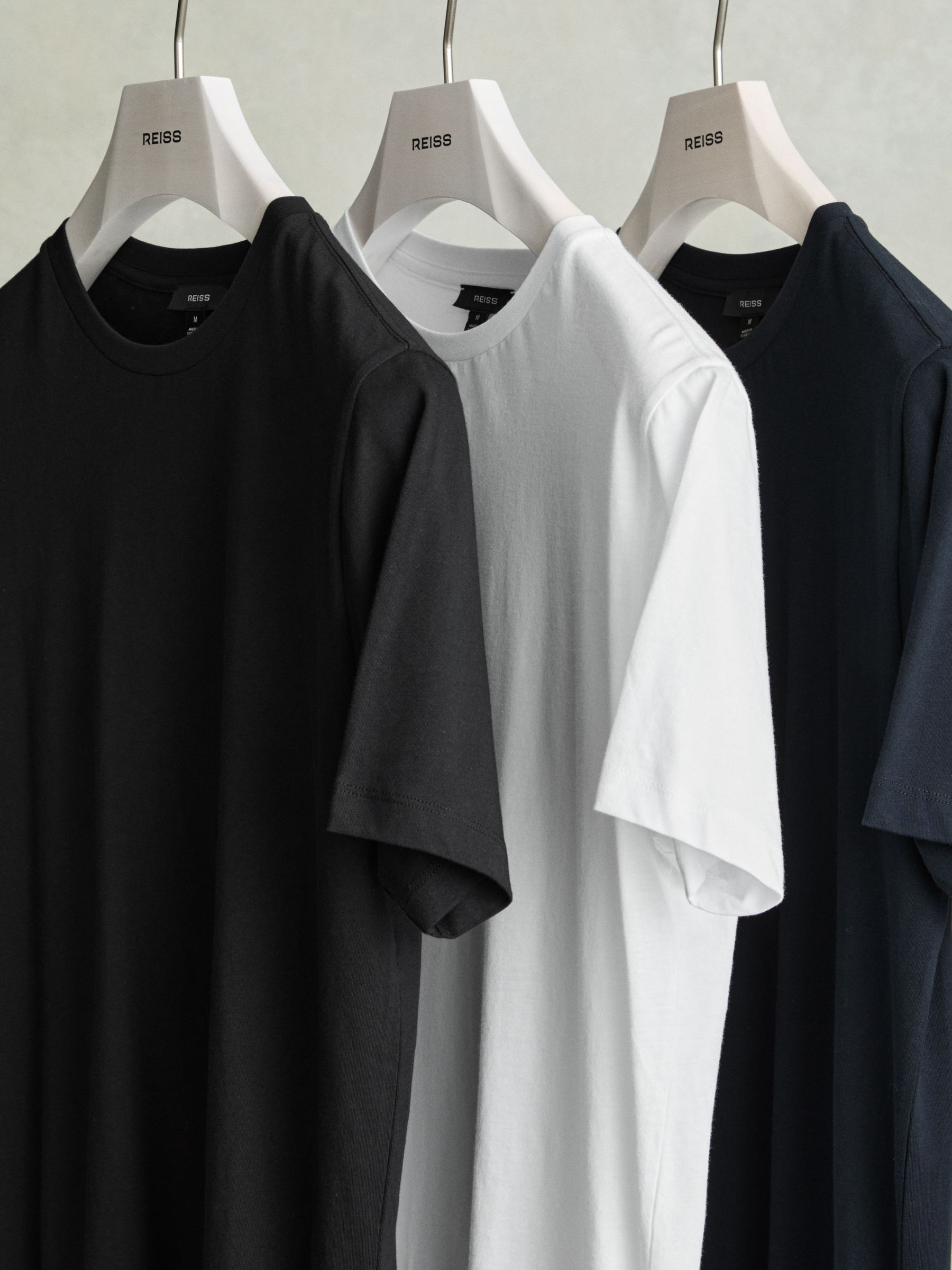 Cotton Crew-Neck T-Shirts 3 Pack in White/Black/Navy - Image 4 of 7