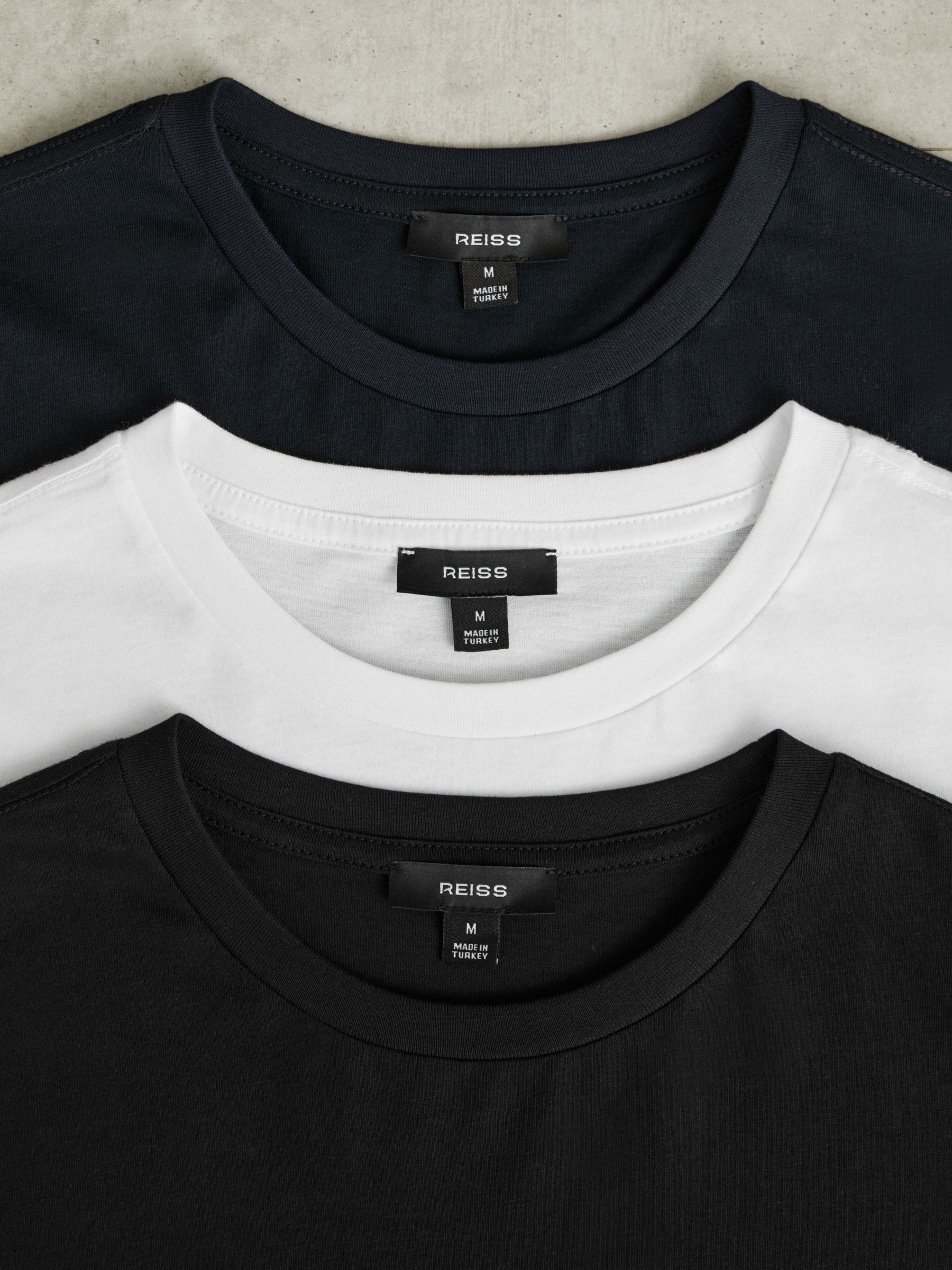 Cotton Crew-Neck T-Shirts 3 Pack in White/Black/Navy - Image 5 of 7