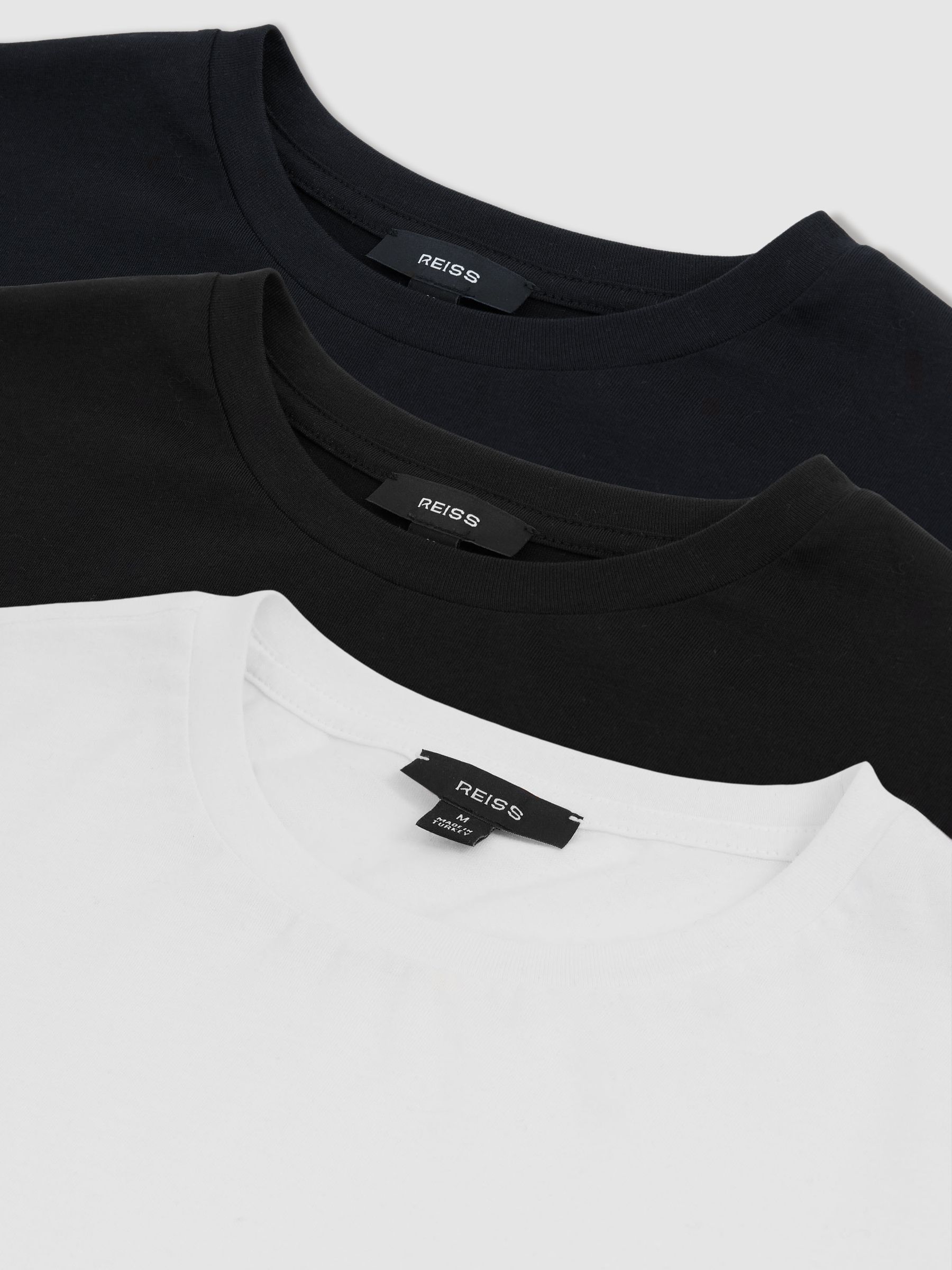 Cotton Crew-Neck T-Shirts 3 Pack in White/Black/Navy - Image 7 of 7