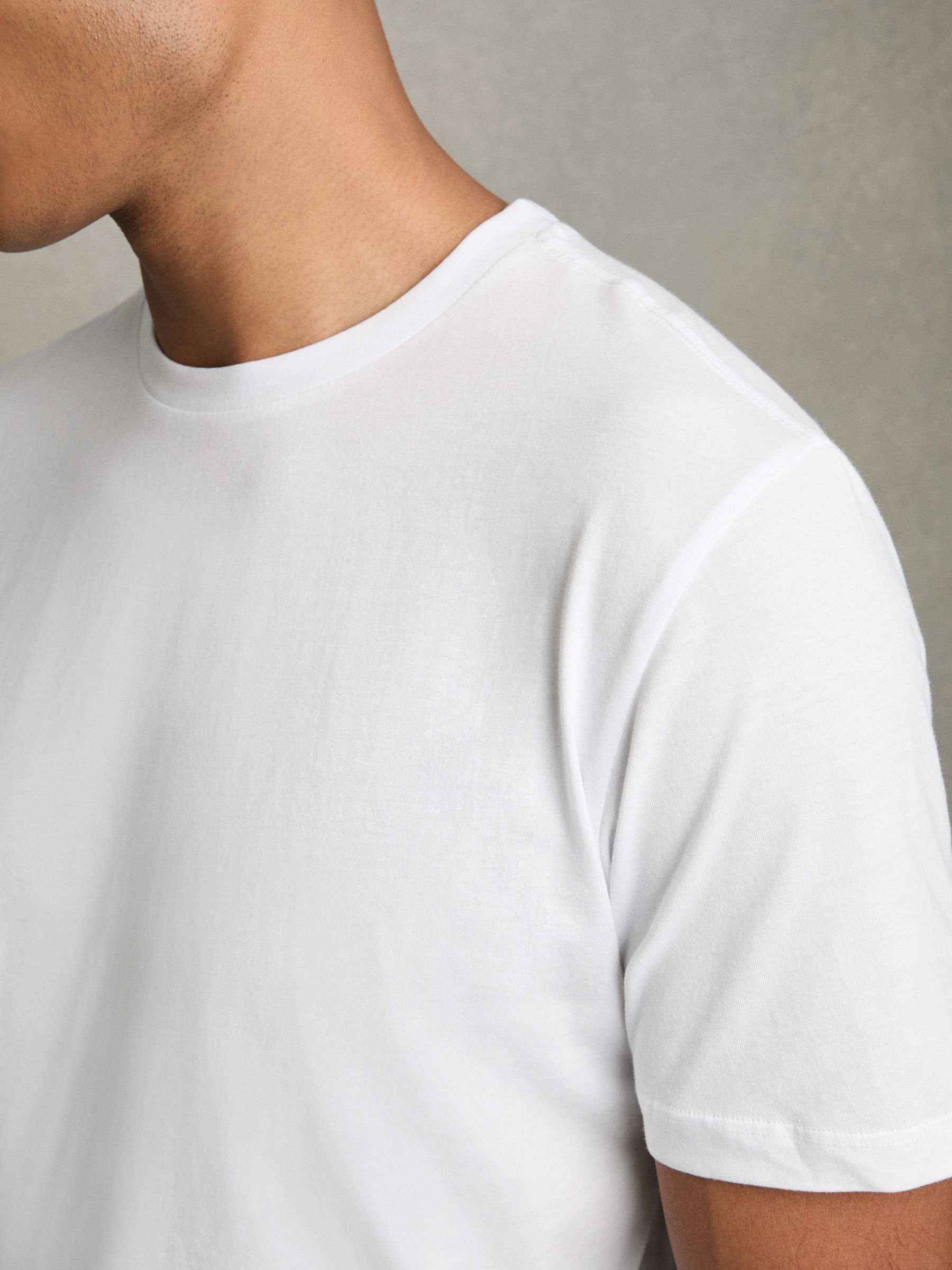 Cotton Crew-Neck T-Shirts 3 Pack in White - Image 4 of 6