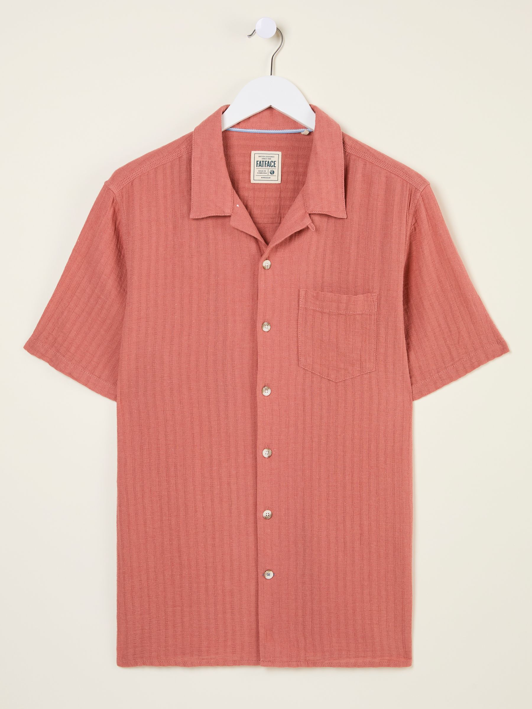 Bugle Terracotta Short Sleeve Self Stripe Linen Cotton Shirt - Image 5 of 6