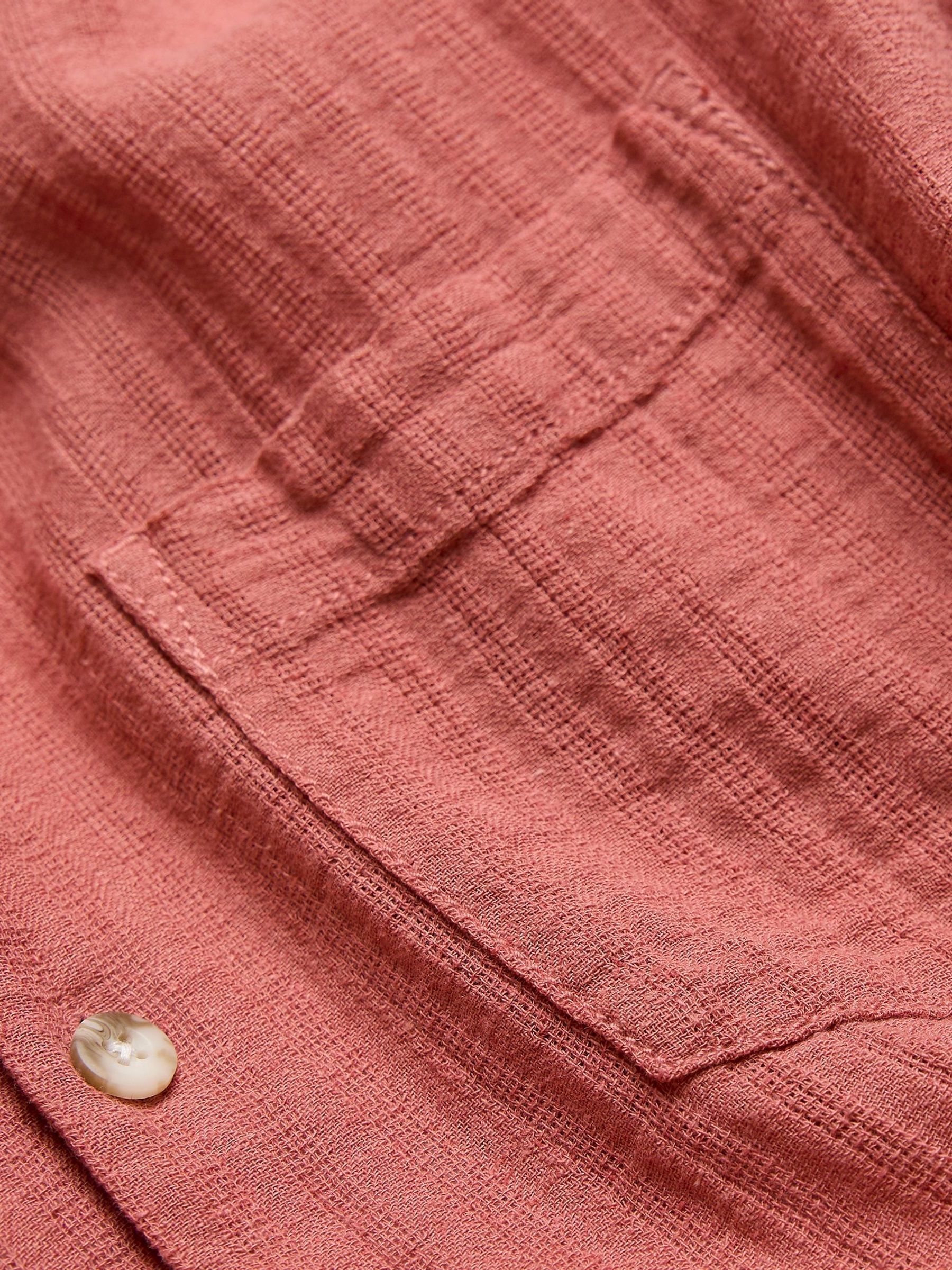 Bugle Terracotta Short Sleeve Self Stripe Linen Cotton Shirt - Image 6 of 6