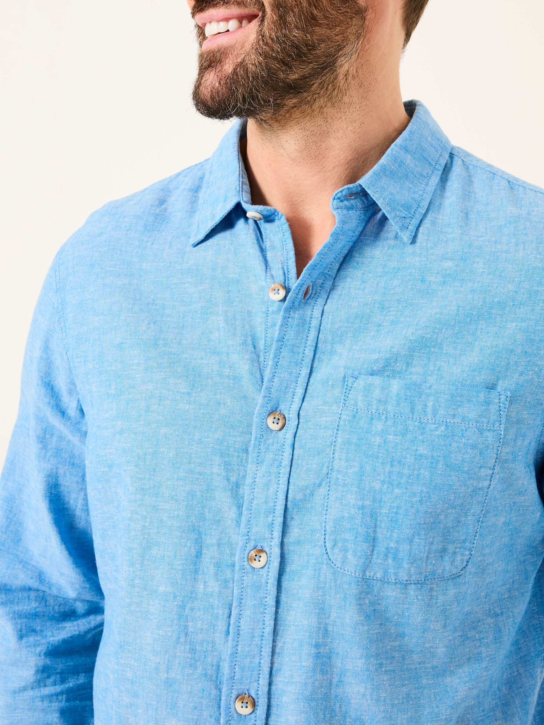 Bugle Bright Blue Linen Cotton Shirt - Image 3 of 5