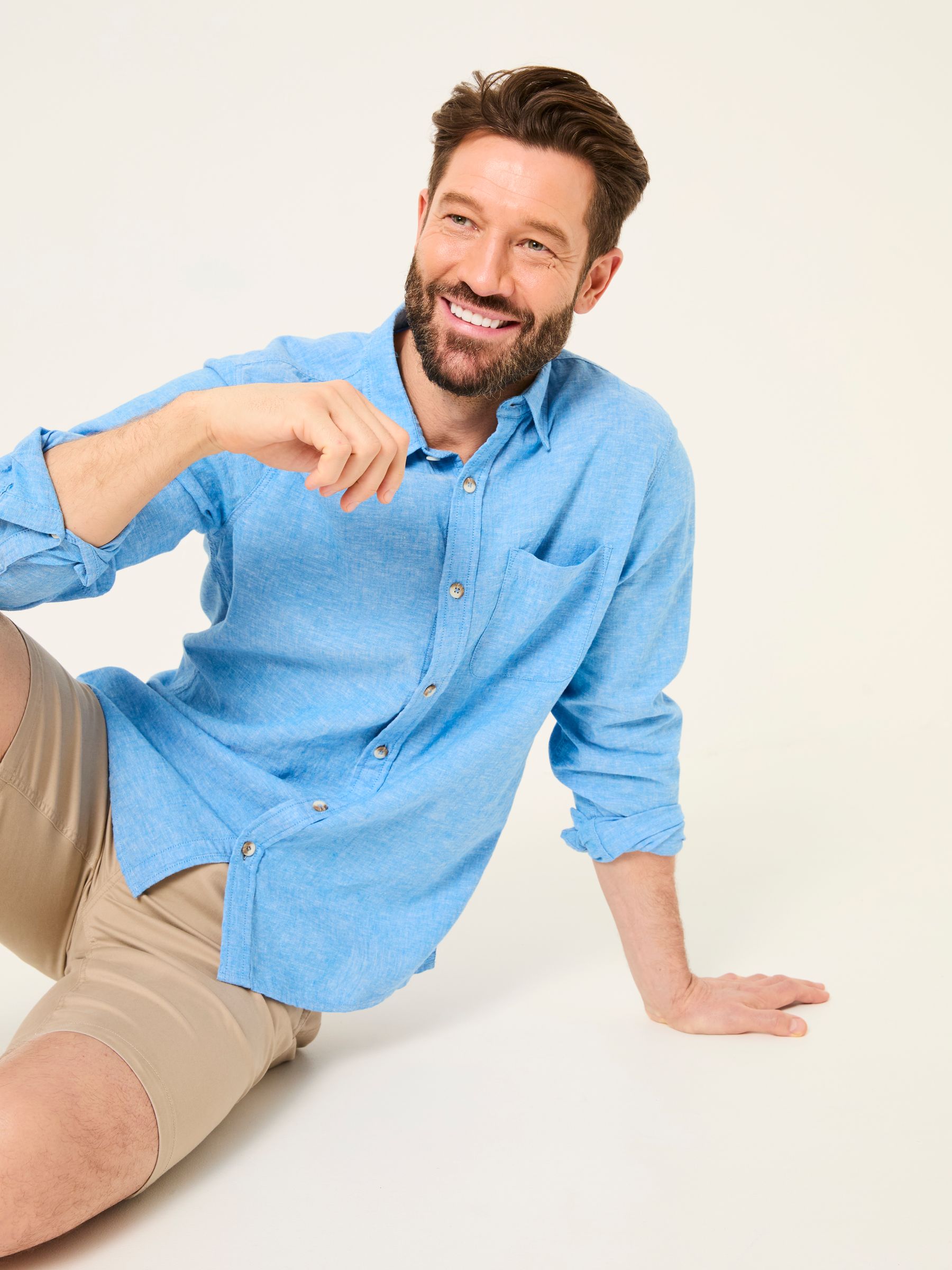 Bugle Bright Blue Linen Cotton Shirt - Image 4 of 5