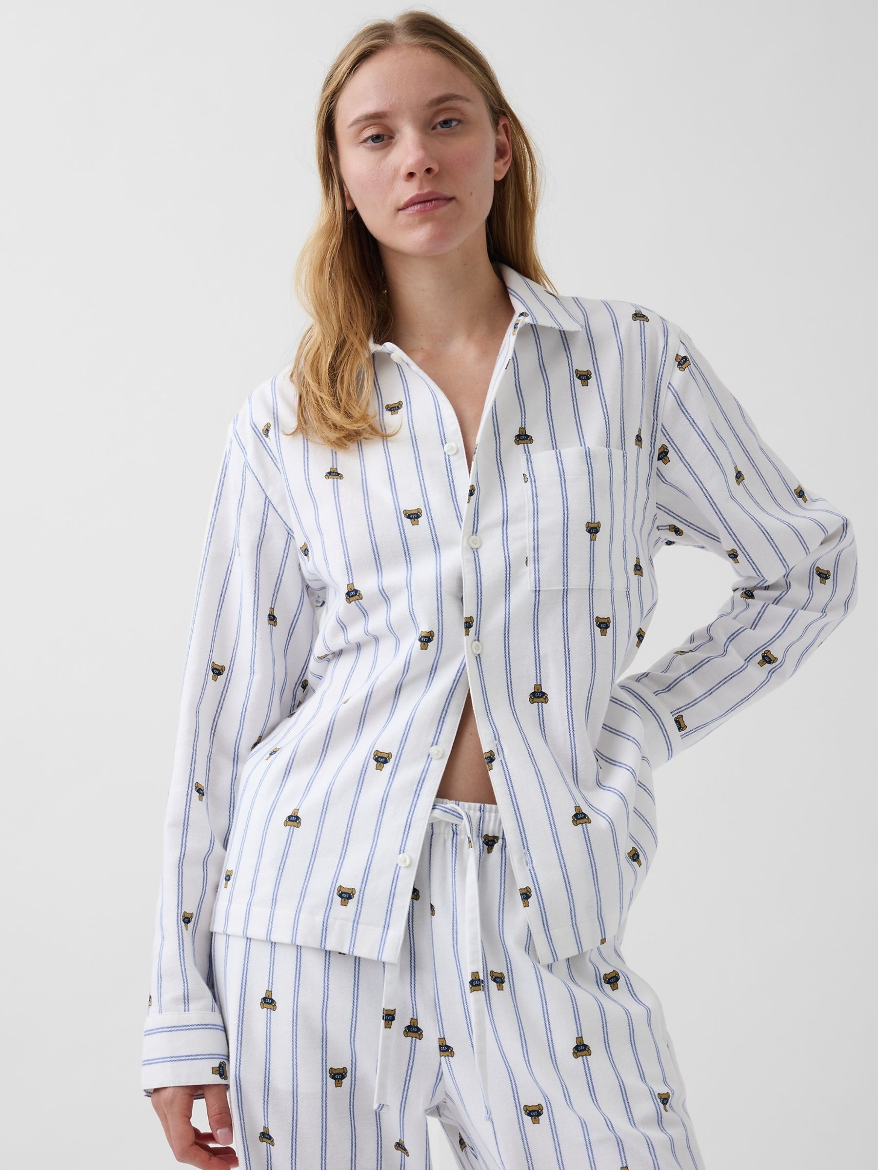 Blue/White Stripe Softest Flannel Pyjamas Shirt - Image 1 of 4