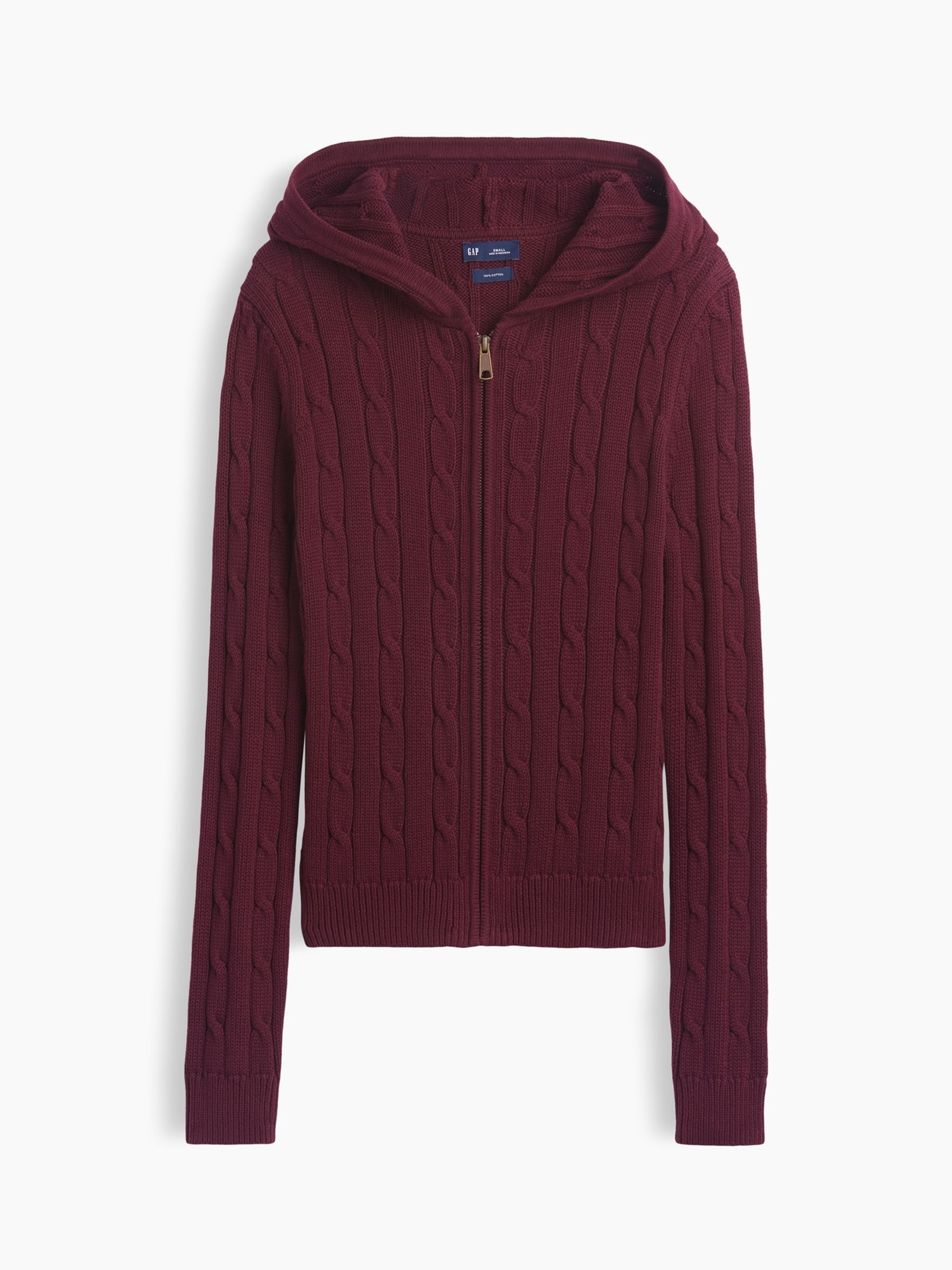 Burgundy Red Cable-Knit Zip-Up Cardigan - Image 4 of 4 Burgundy Red Cable-Knit Zip-Up Cardigan - Image 4 of 4