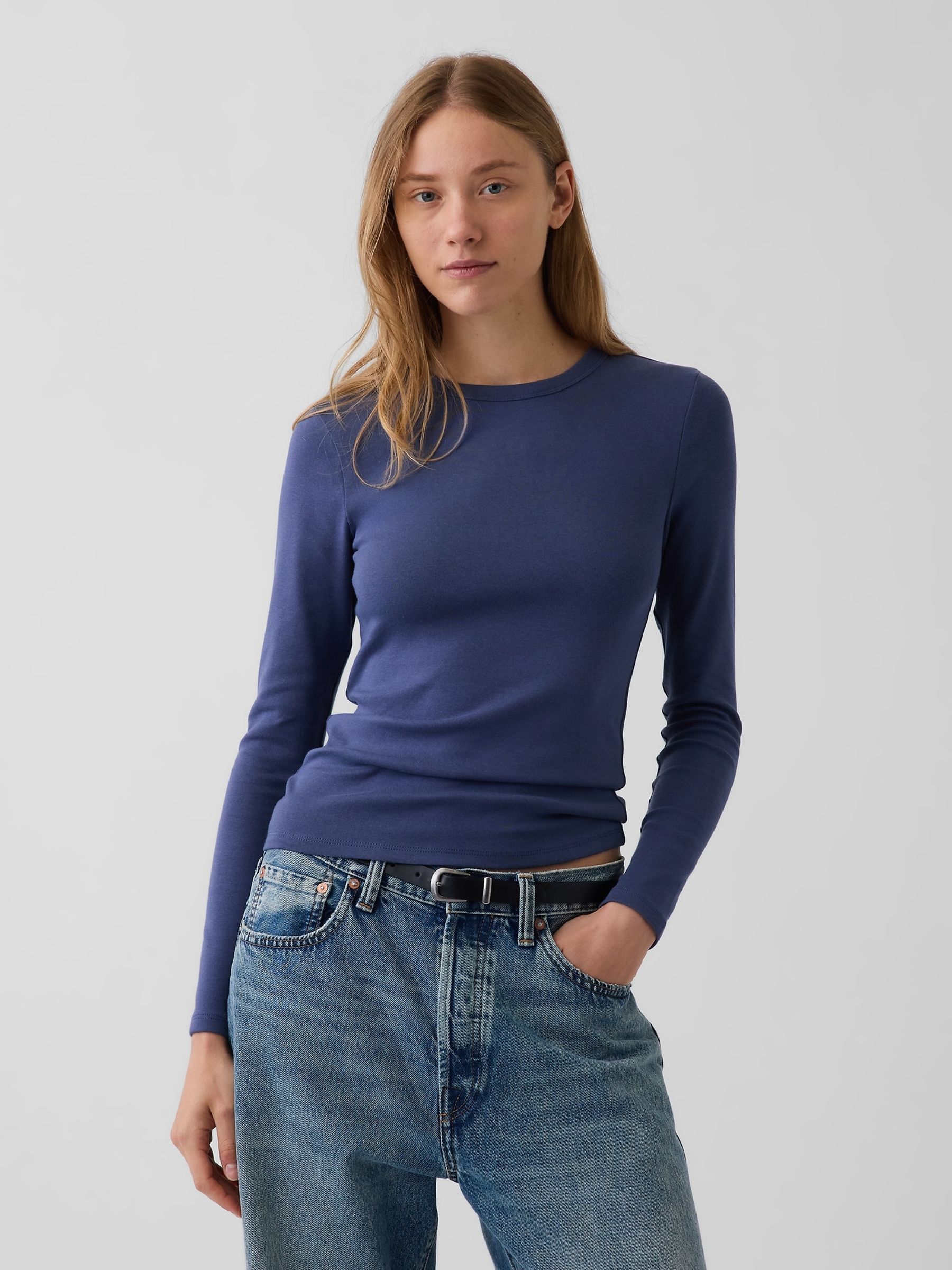 Blue Modern Long Sleeve T-Shirt - Image 1 of 3