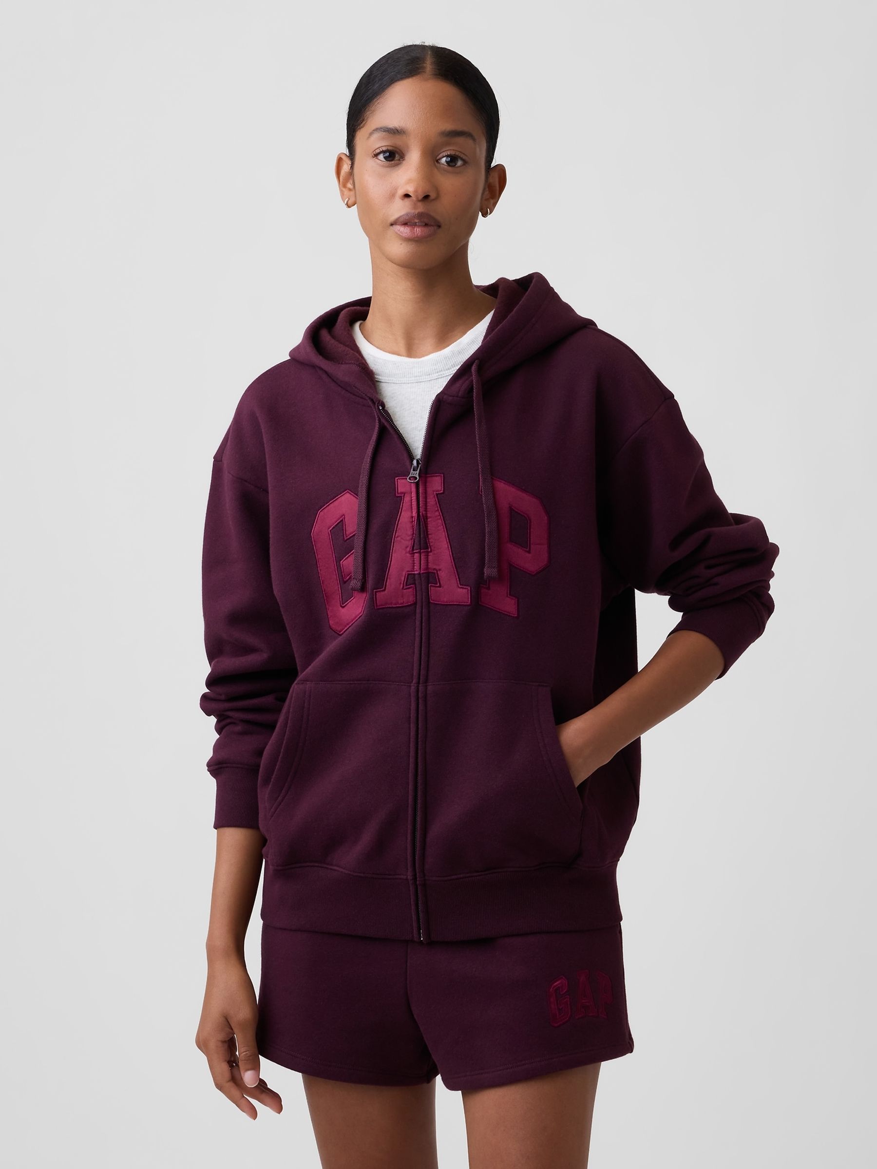Maroon Relaxed Logo Zip-Up Hoodie - Image 1 of 5