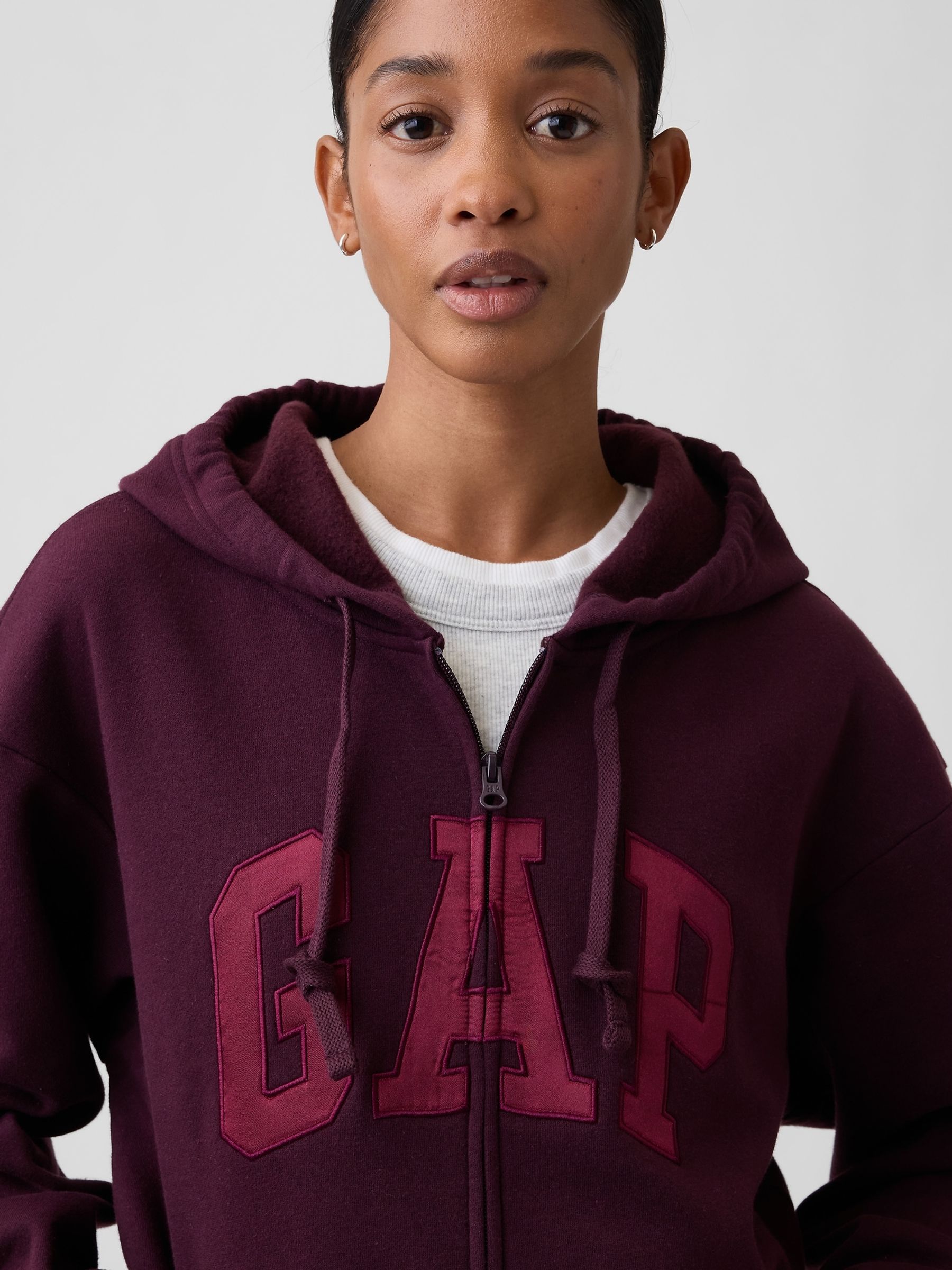 Maroon Relaxed Logo Zip-Up Hoodie - Image 3 of 5