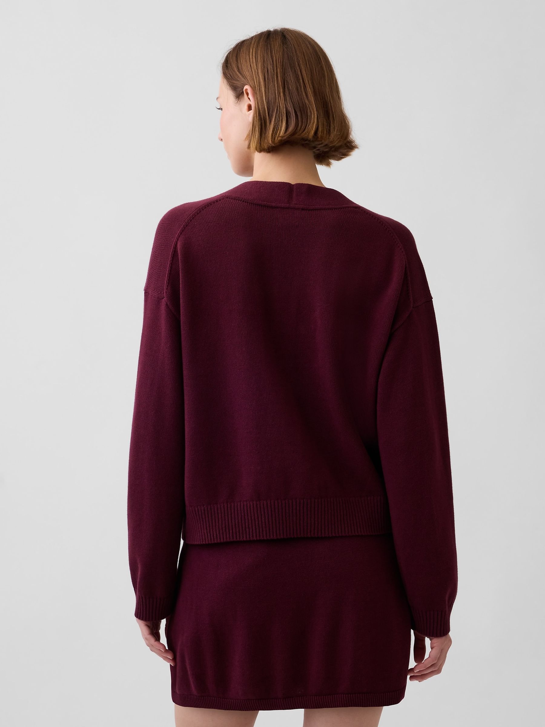 Burgundy 100% Cotton Oversized Cardigan Jumper - Image 2 of 4