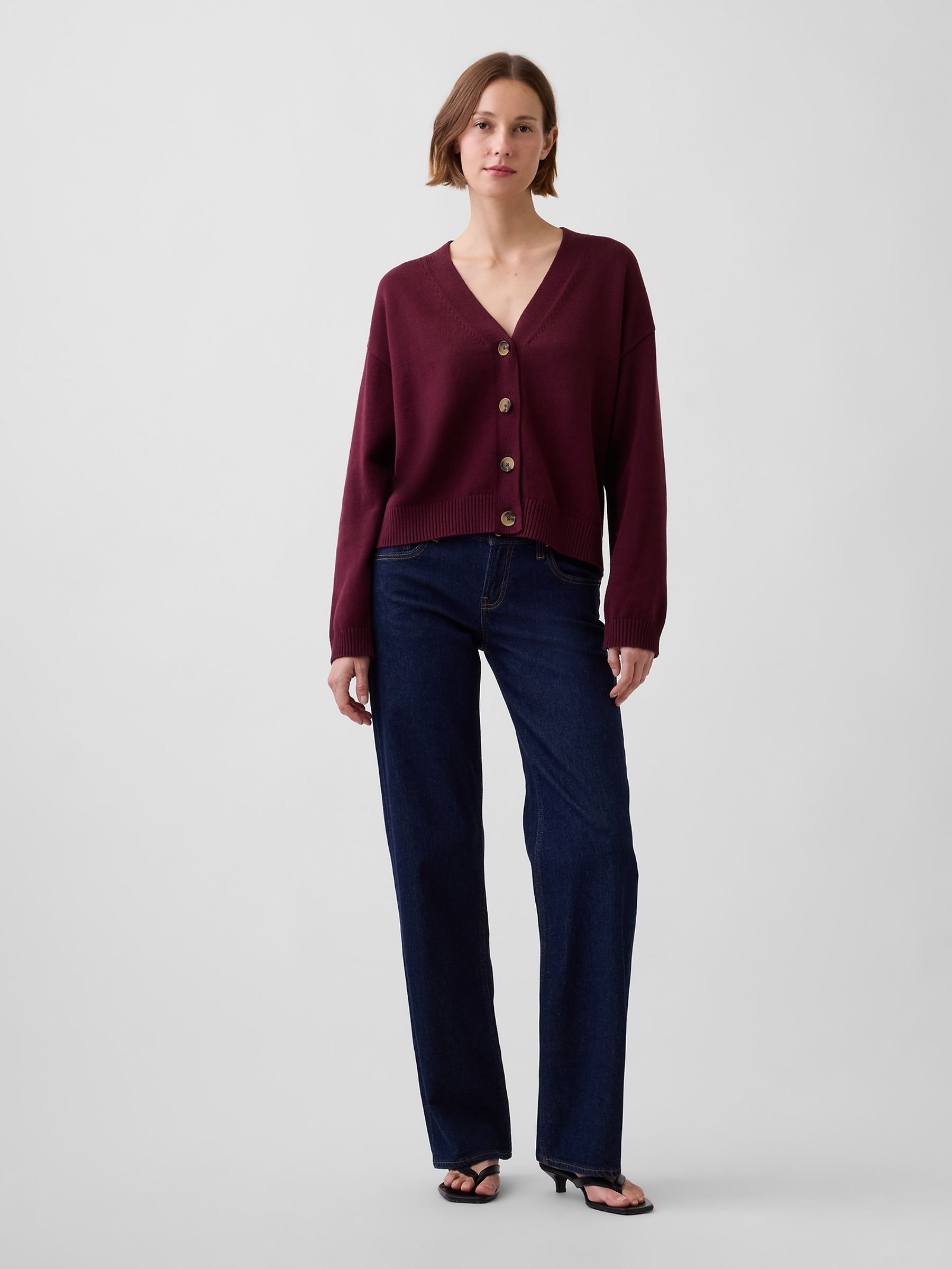 Burgundy 100% Cotton Oversized Cardigan Jumper - Image 3 of 4