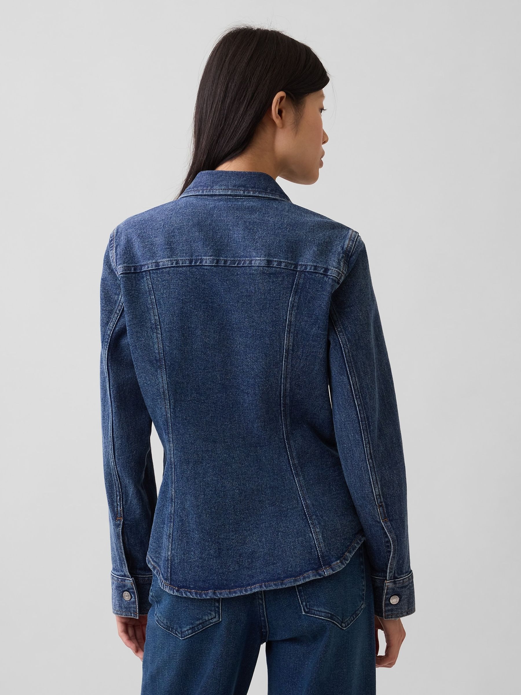 Dark Wash Denim Fitted Shirt - Image 2 of 4