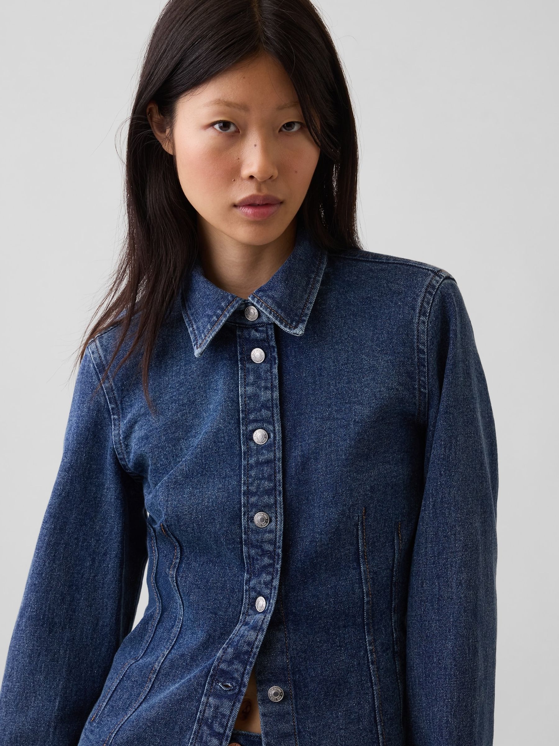 Dark Wash Denim Fitted Shirt - Image 4 of 4