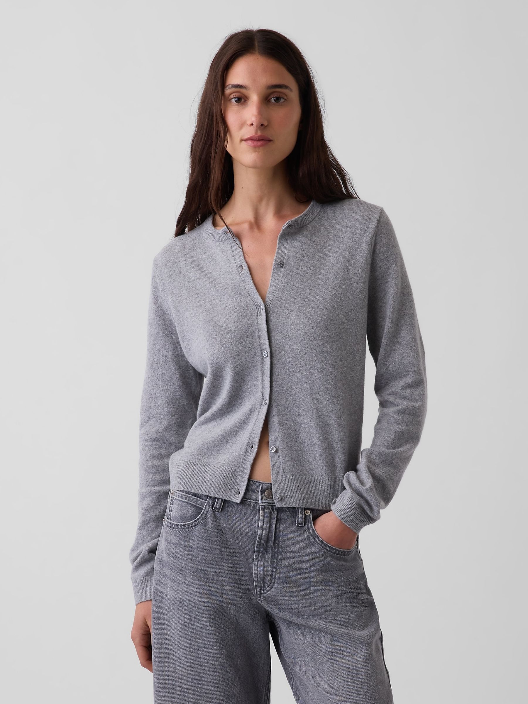 Grey CashSoft Crop Cardigan - Image 1 of 4 Grey CashSoft Crop Cardigan - Image 1 of 4