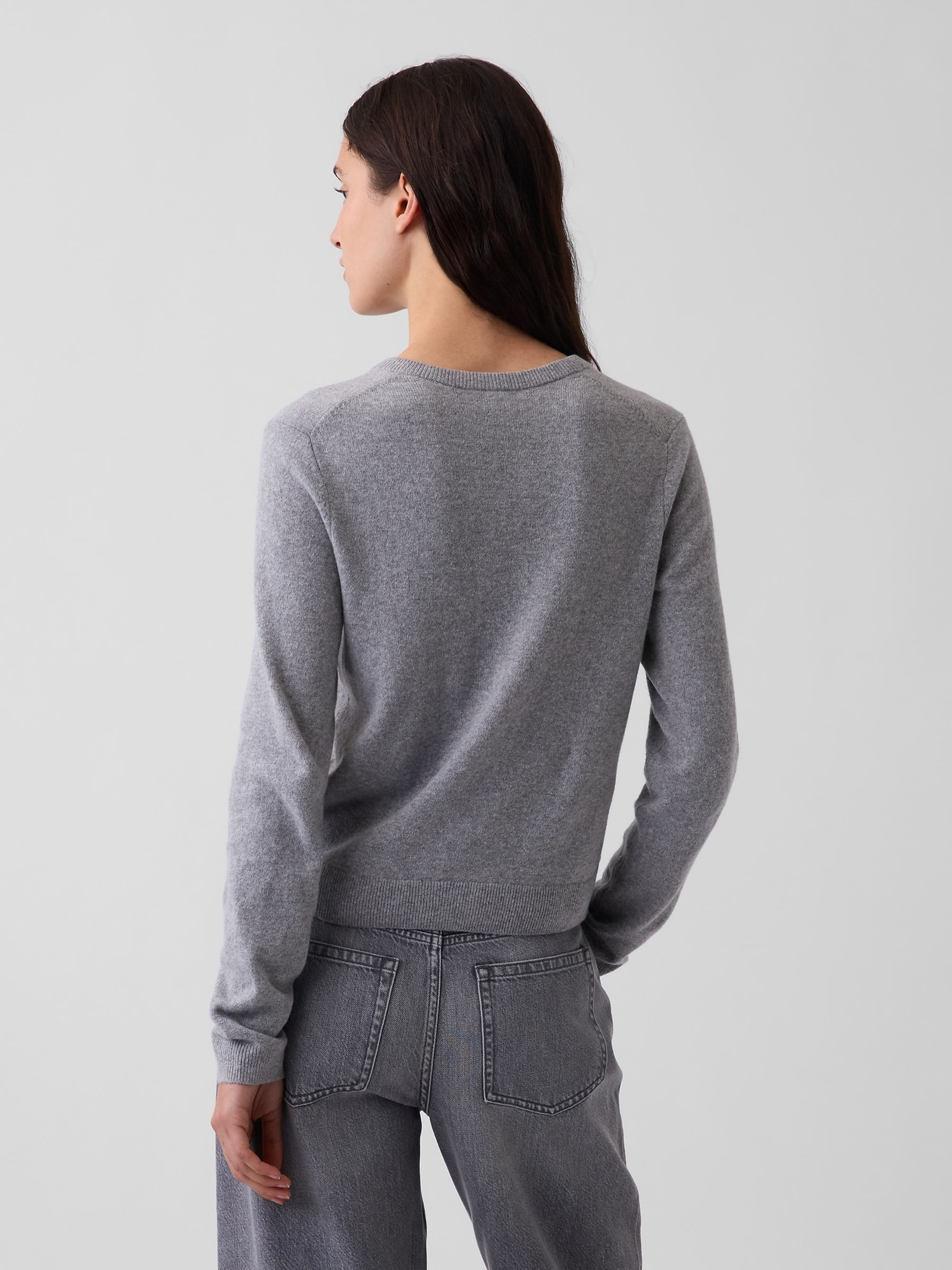 Grey CashSoft Crop Cardigan - Image 2 of 4 Grey CashSoft Crop Cardigan - Image 2 of 4