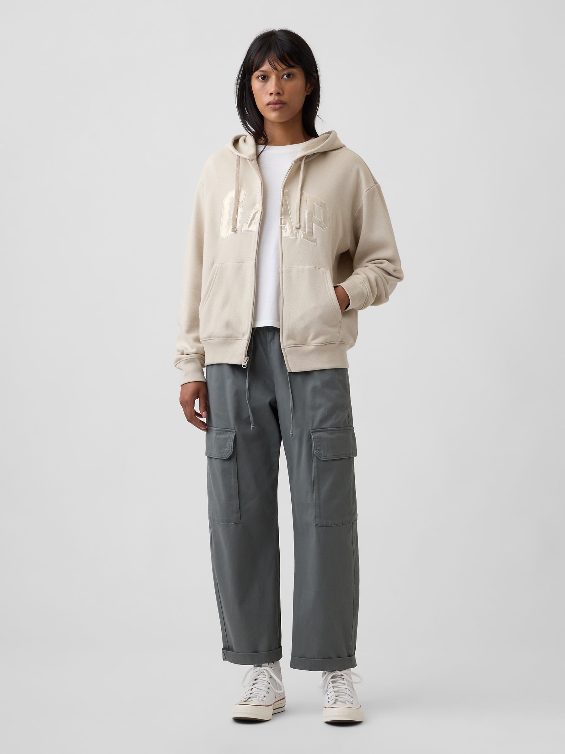 Cream/Gold Relaxed Logo Zip-Up Hoodie - Image 3 of 5