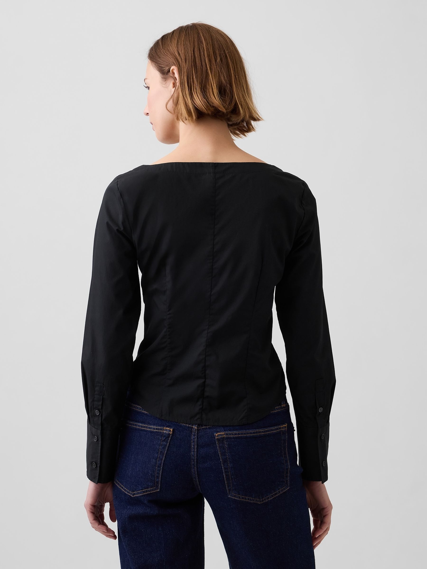 Black Poplin Scoop Neck Top - Image 2 of 4