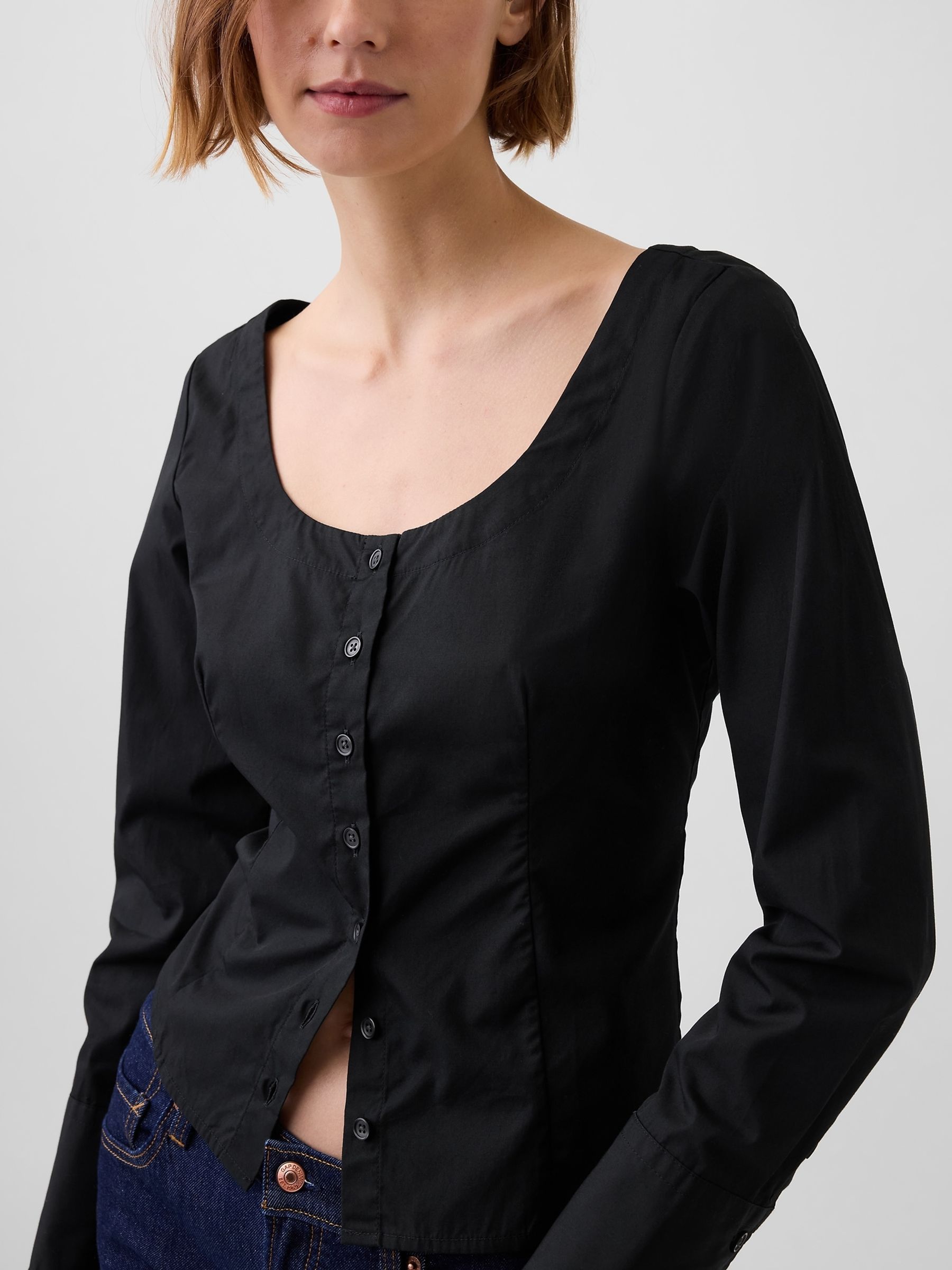 Black Poplin Scoop Neck Top - Image 3 of 4