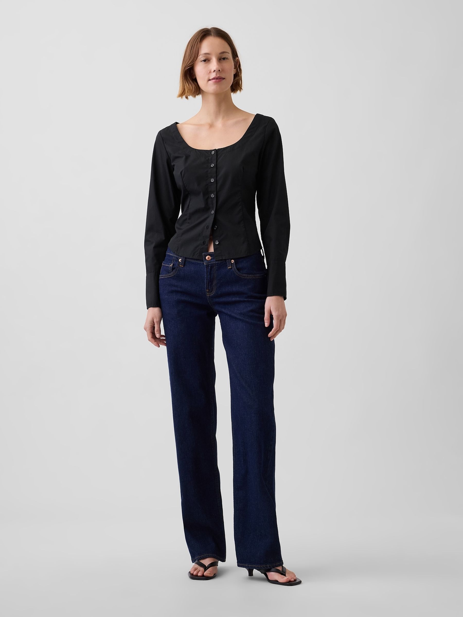 Black Poplin Scoop Neck Top - Image 4 of 4 Black Poplin Scoop Neck Top - Image 4 of 4
