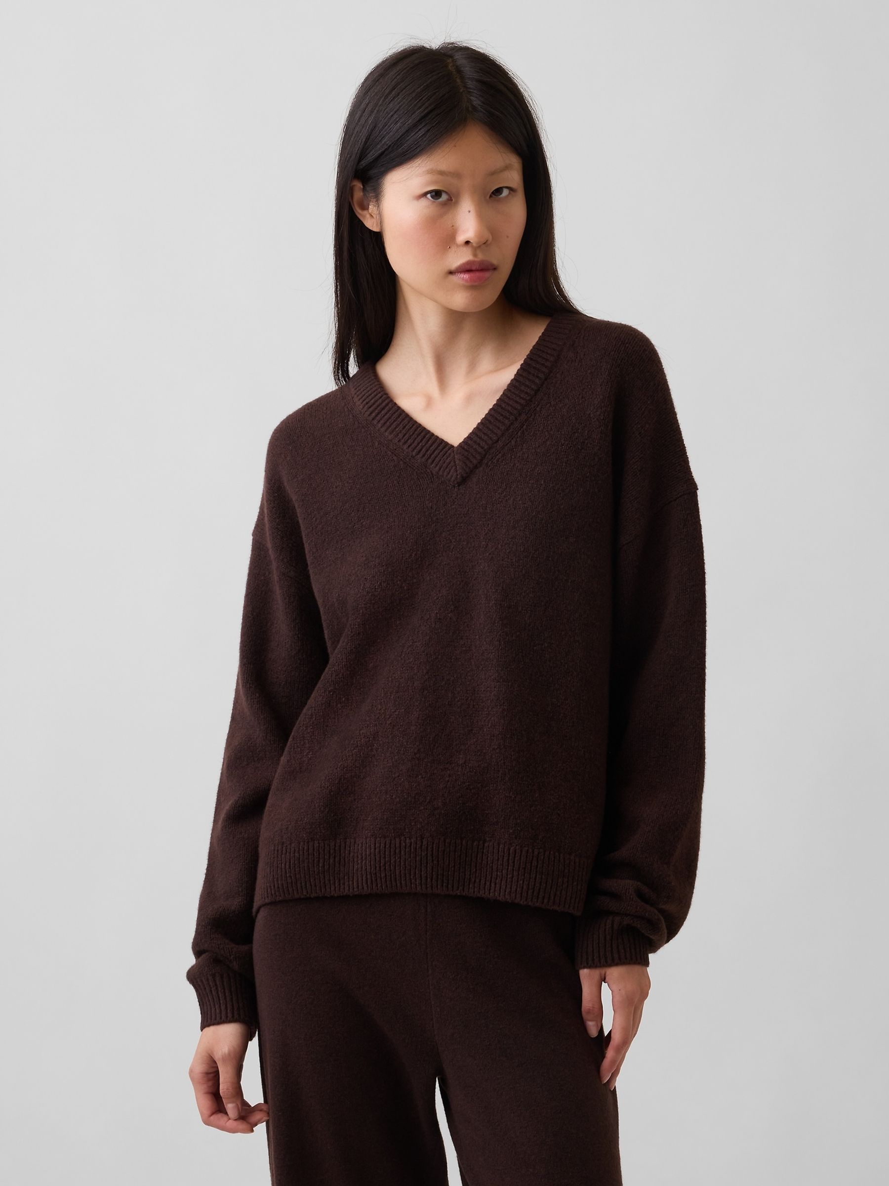 Brown CashSoft Oversized V-Neck Jumper - Image 1 of 4