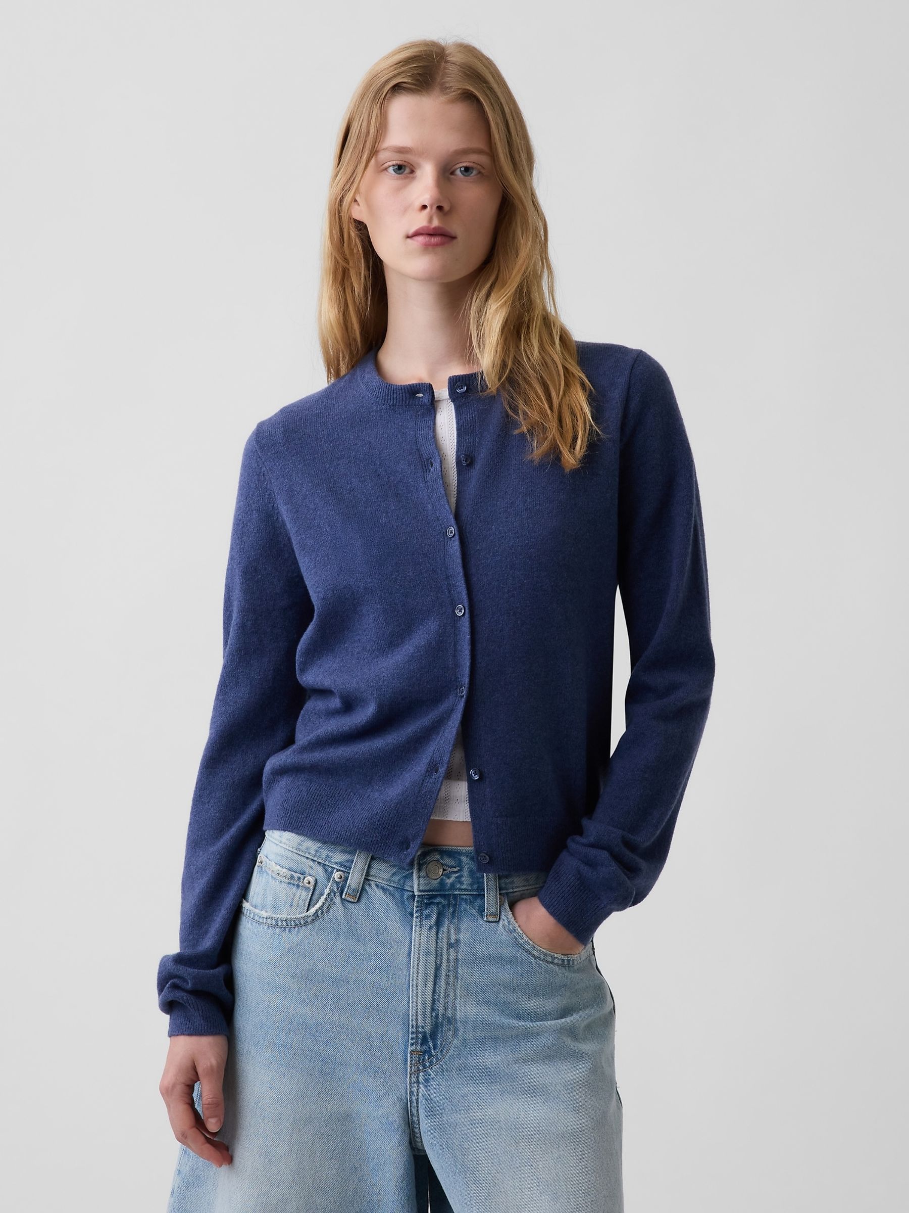 Blue CashSoft Crop Cardigan - Image 1 of 4