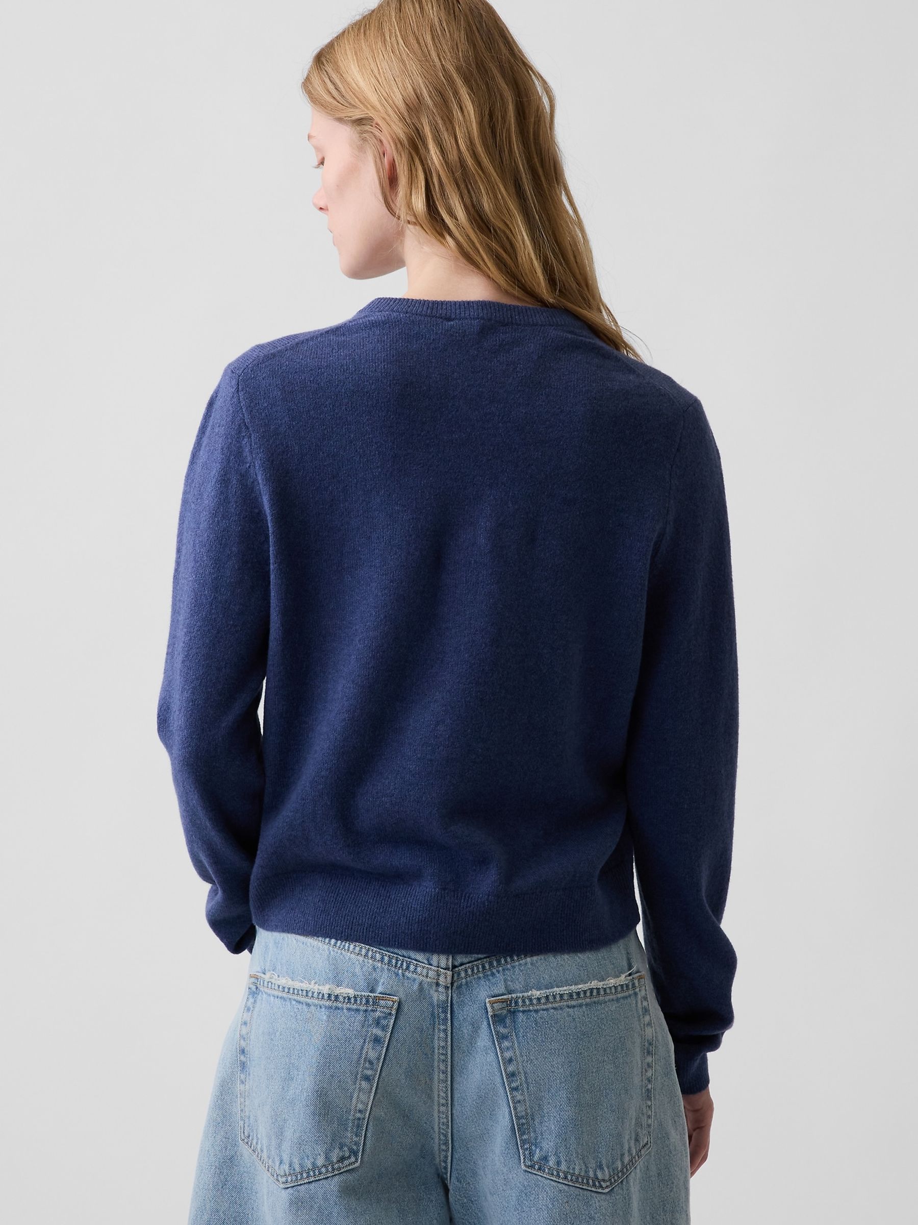 Blue CashSoft Crop Cardigan - Image 2 of 4 Blue CashSoft Crop Cardigan - Image 2 of 4