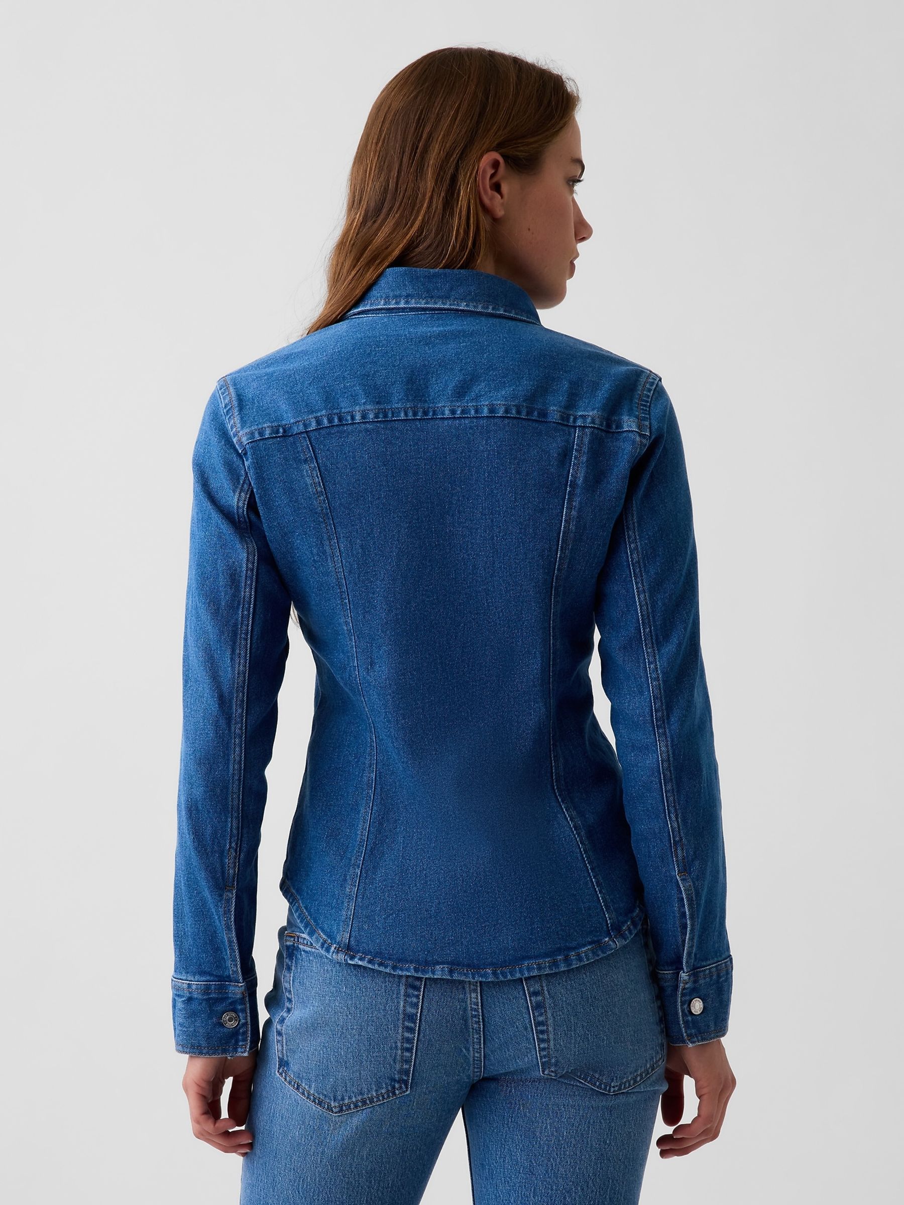 Medium Wash Denim Fitted Shirt - Image 2 of 4