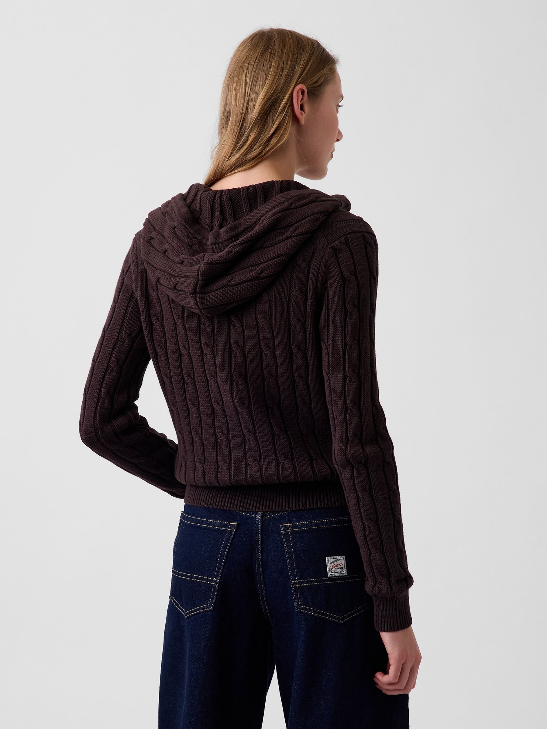 Brown Cable-Knit Zip-Up Cardigan - Image 2 of 4