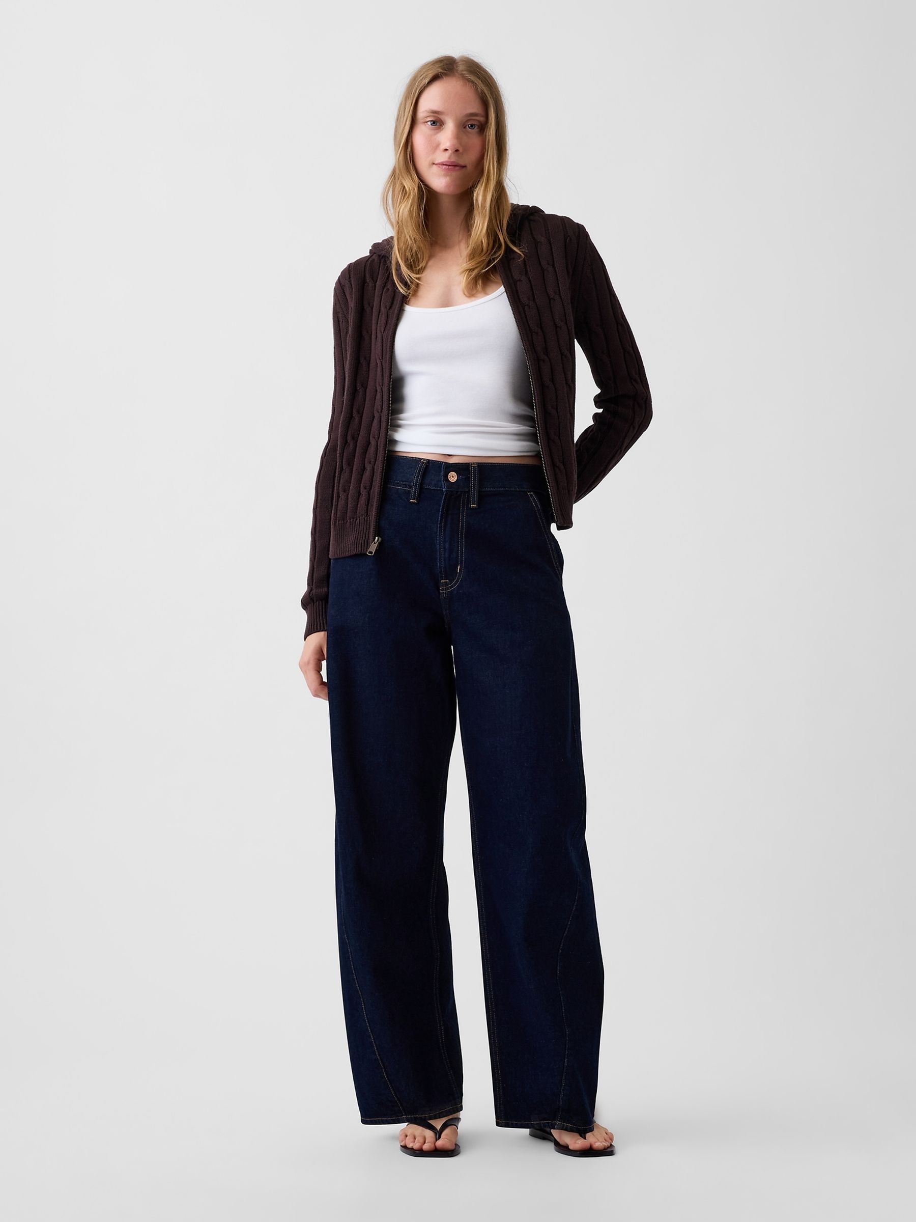 Brown Cable-Knit Zip-Up Cardigan - Image 4 of 4
