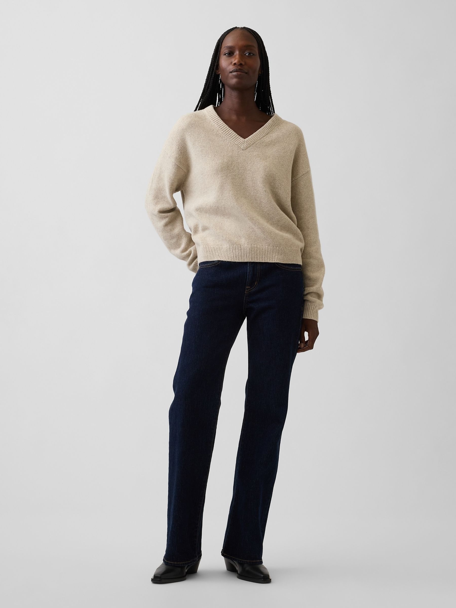 Beige CashSoft Oversized V-Neck Jumper - Image 3 of 4