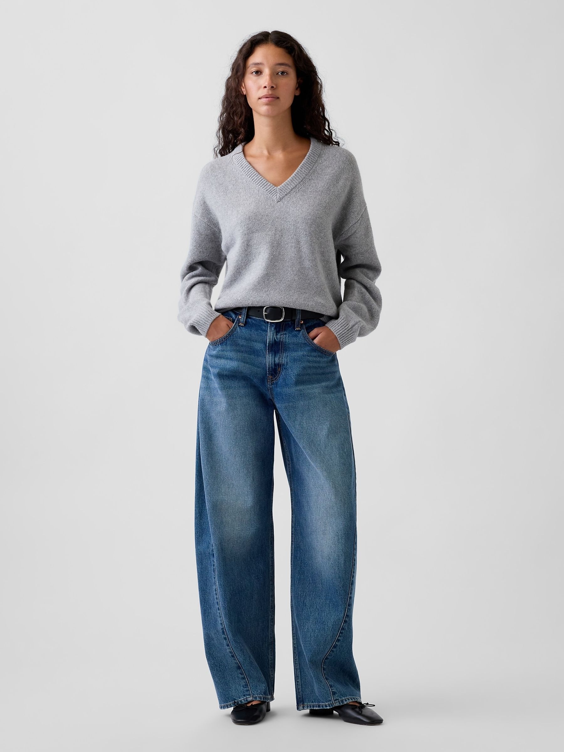 Grey CashSoft Oversized V-Neck Jumper - Image 4 of 5