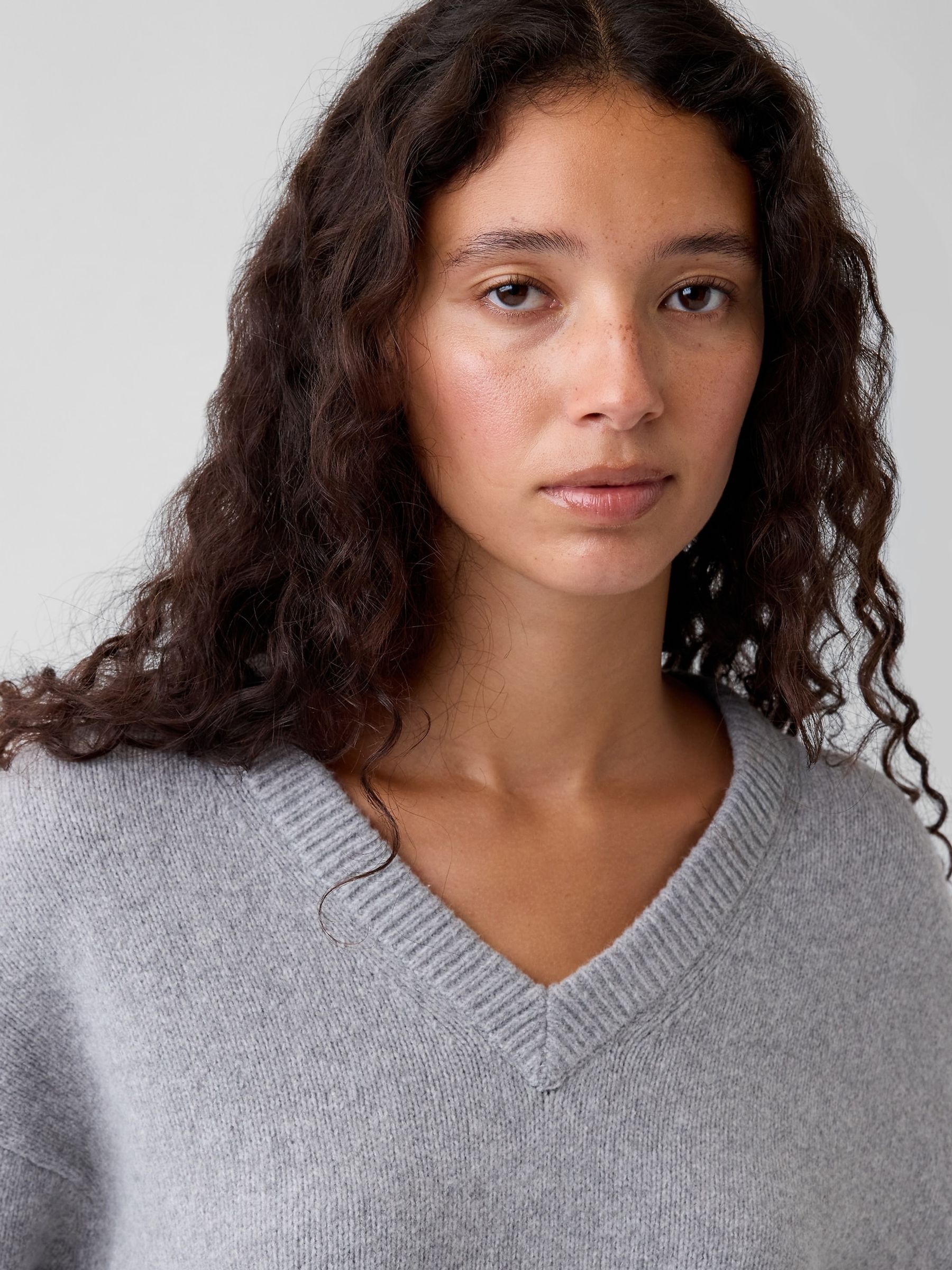 Grey CashSoft Oversized V-Neck Jumper - Image 5 of 5
