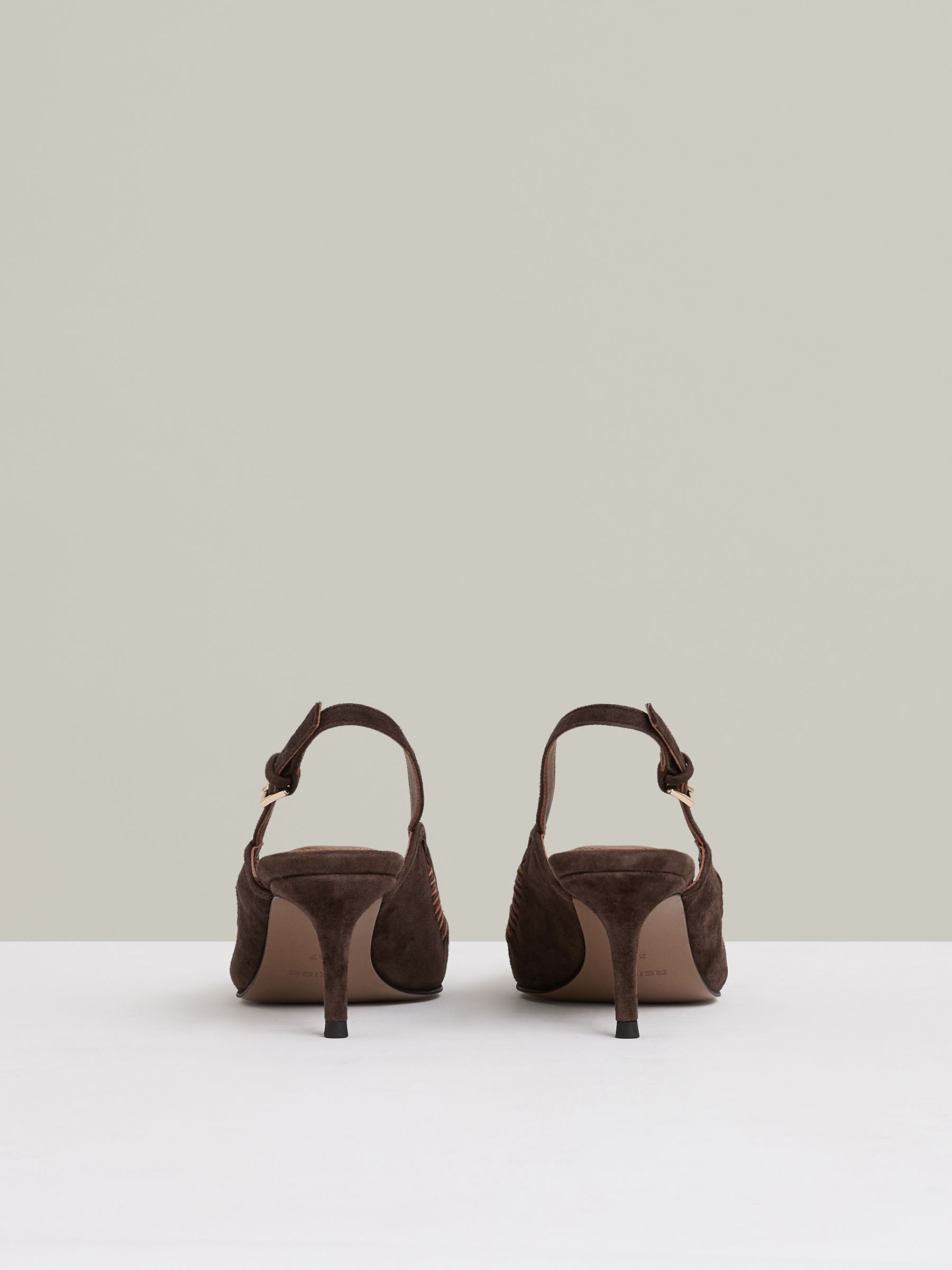 Suede Twist Detail Slingback Court Shoes in Chocolate - Image 4 of 6