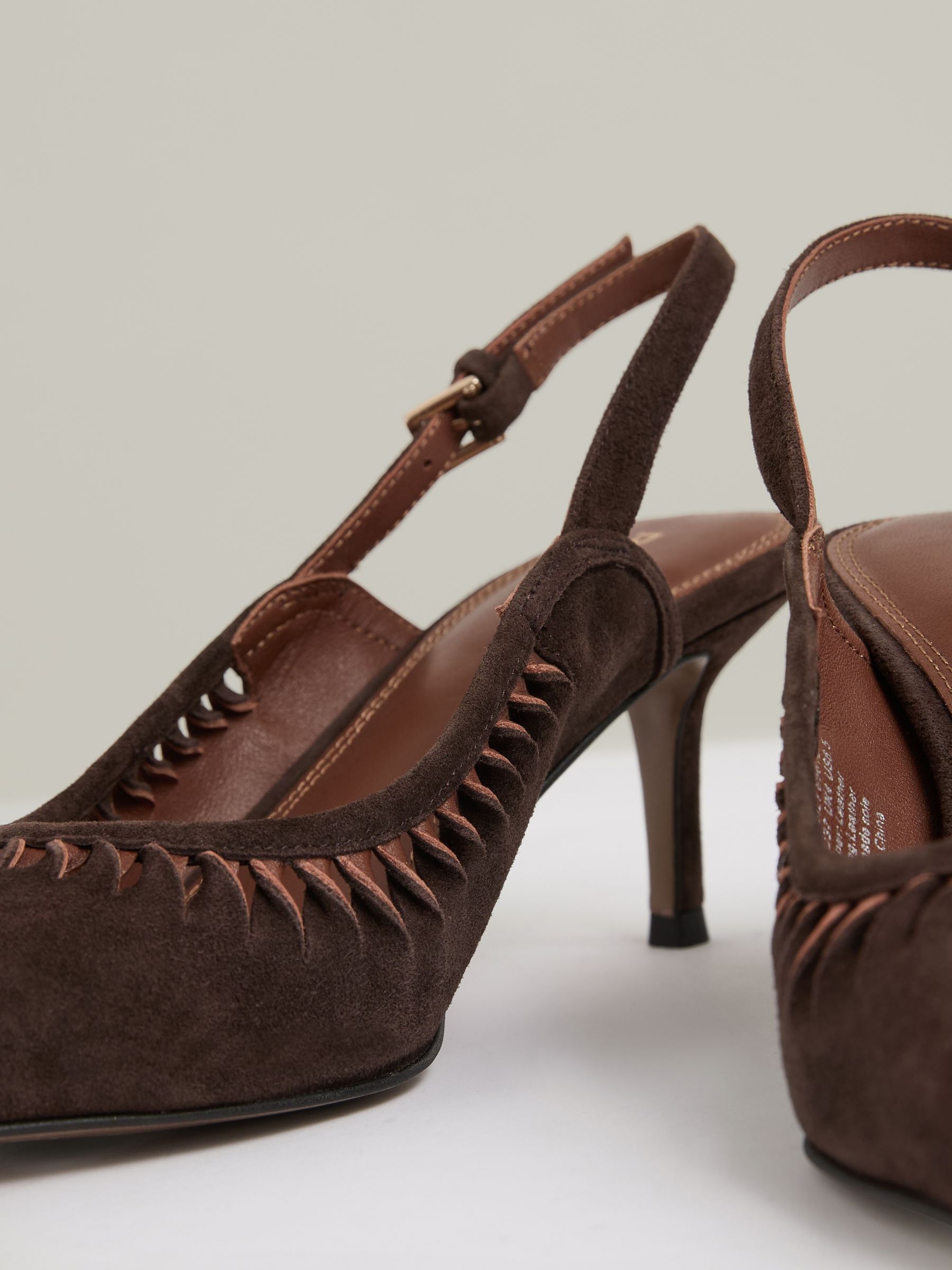 Suede Twist Detail Slingback Court Shoes in Chocolate - Image 5 of 6
